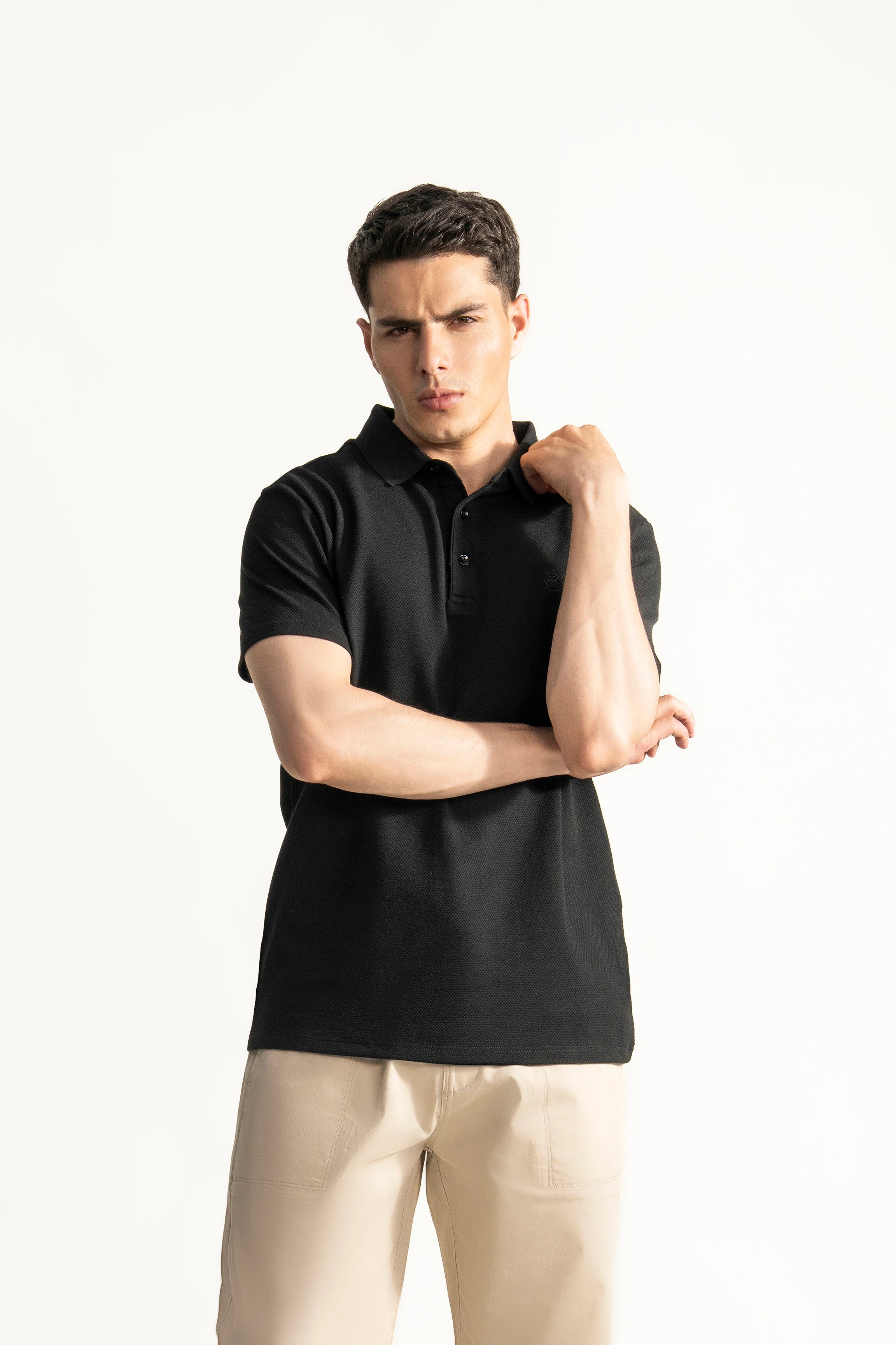 SMART FIT CLASSIC PREMIUM STRIPED POLO SHIRT BLACK