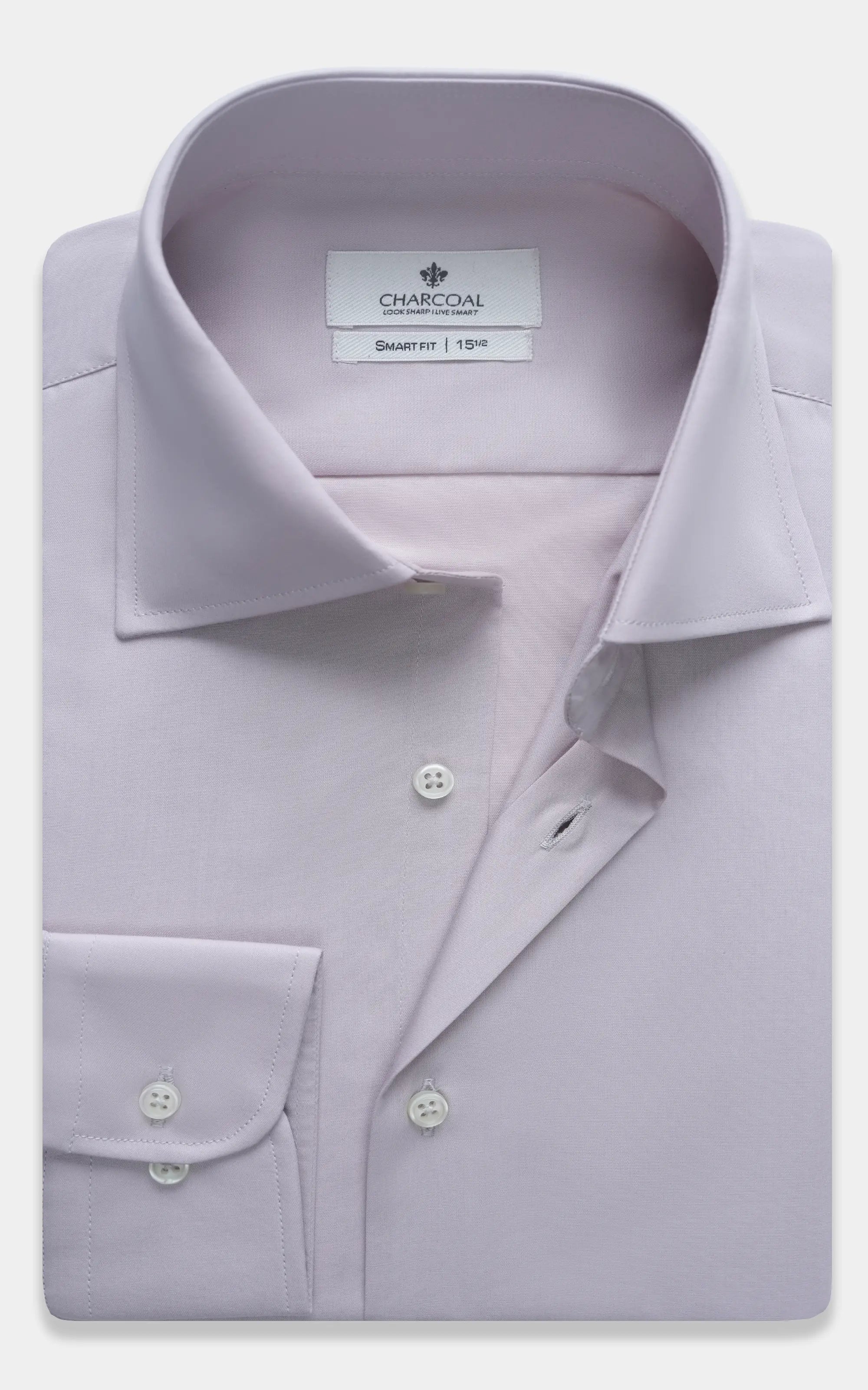 Tea pink dress shirt with spread collar and white button placket