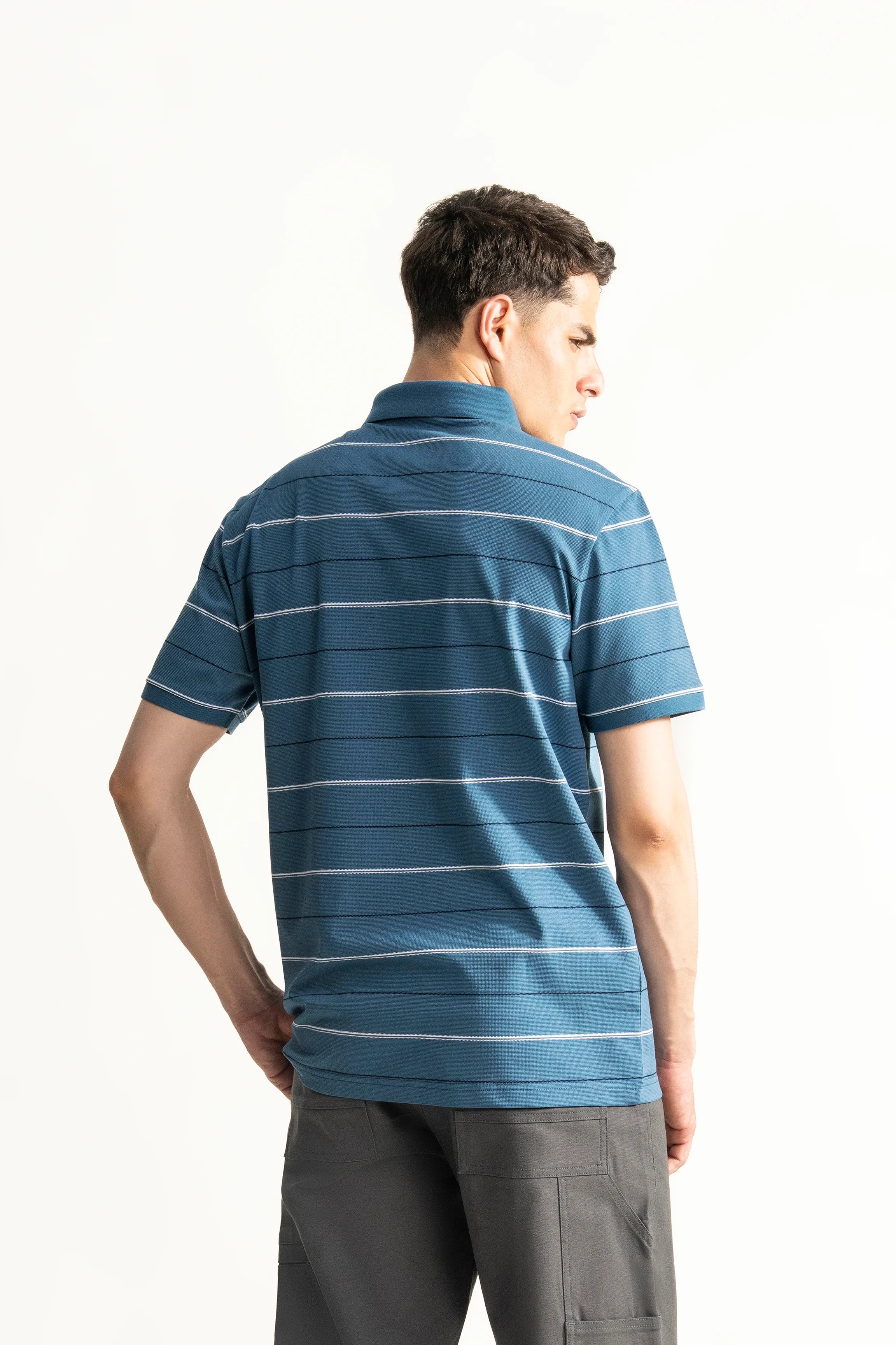 SMART FIT CLASSIC PREMIUM STRIPED POLO SHIRT TEAL BLUE