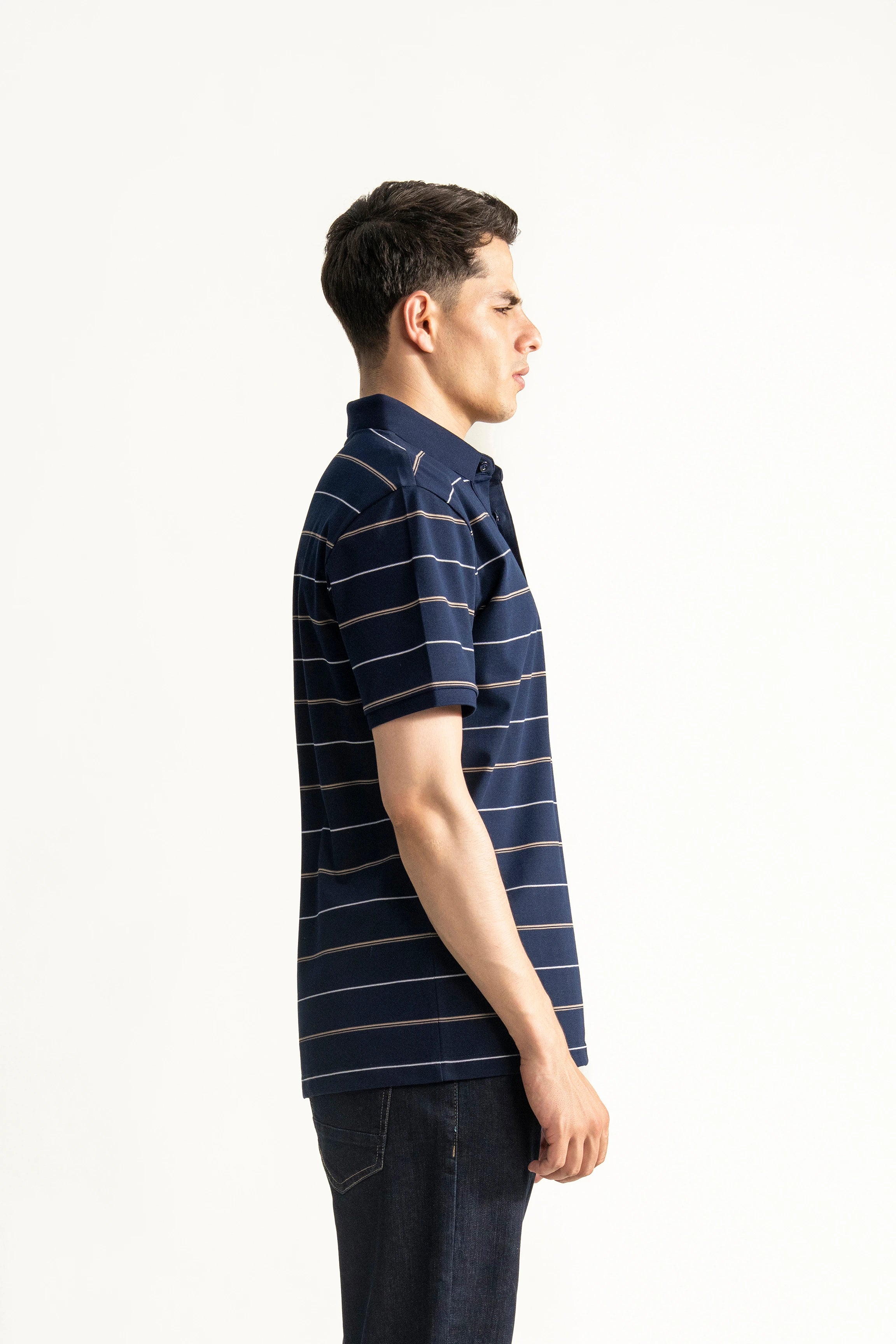 SMART FIT CLASSIC PREMIUM STRIPED POLO SHIRT NAVY