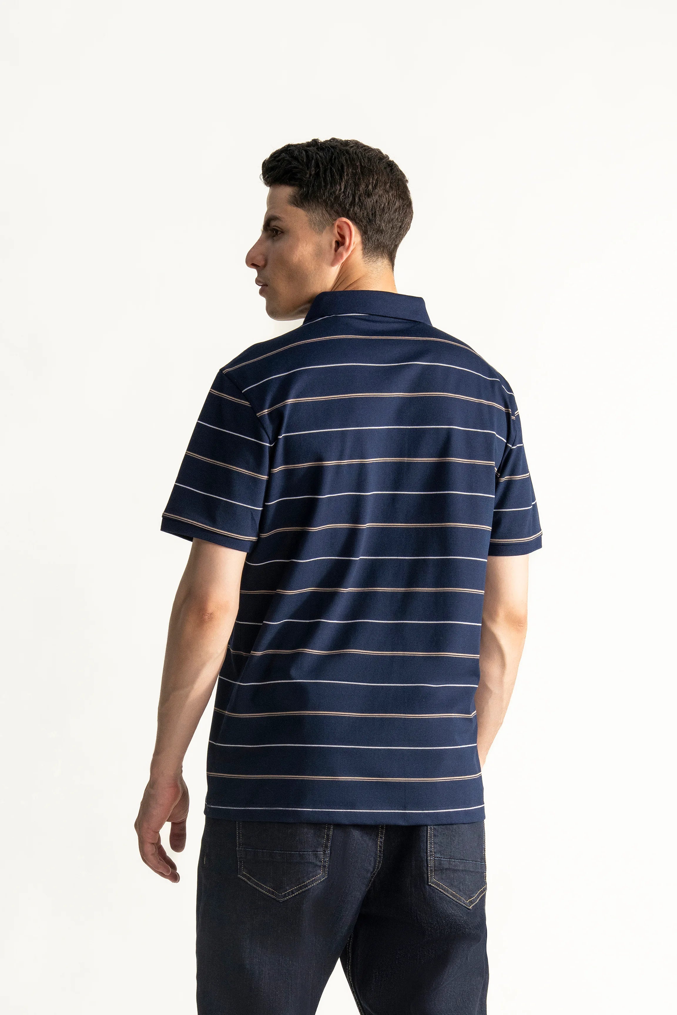 SMART FIT CLASSIC PREMIUM STRIPED POLO SHIRT NAVY