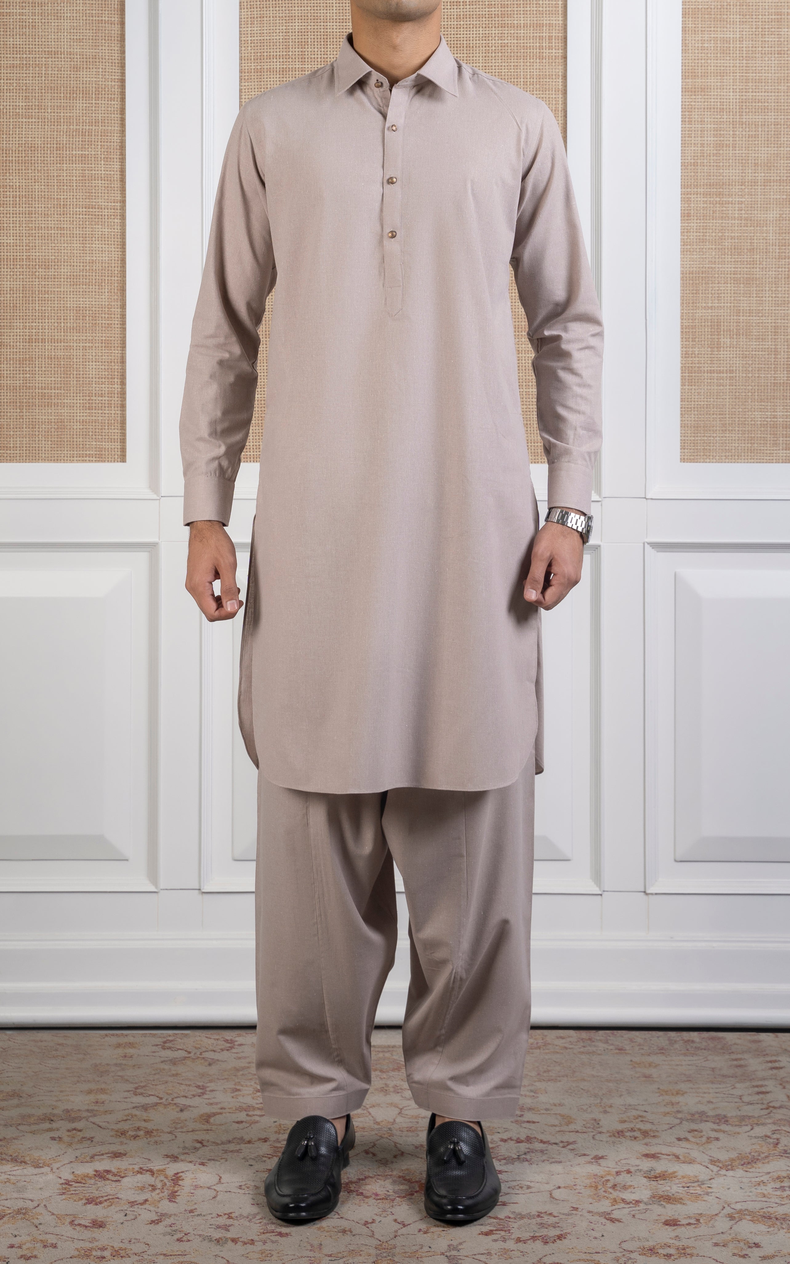 COTTON KARANDI KAMEEZ SHALWAR -CLASSIC COLLECTION MID BROWN