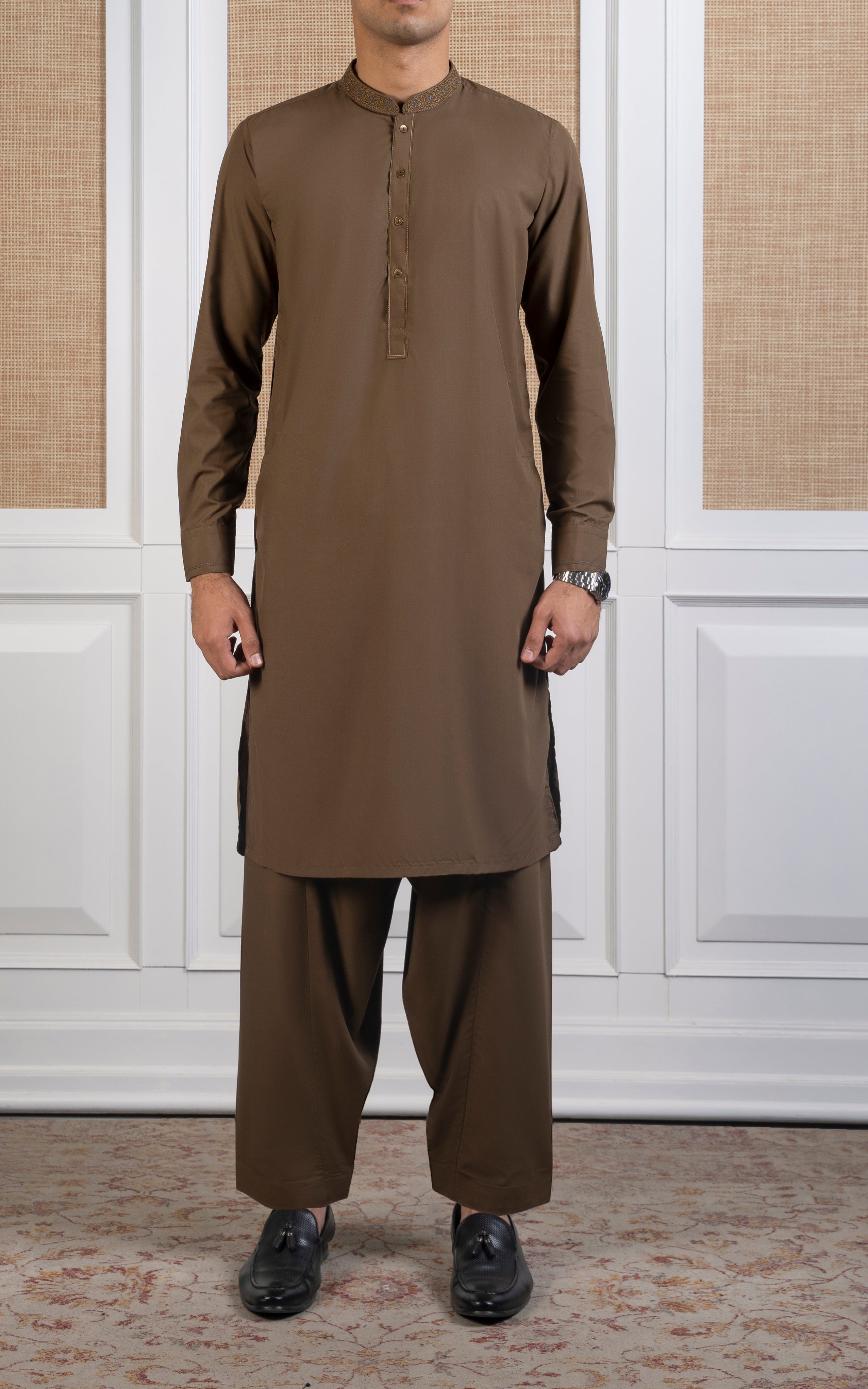 BLENDED KAMEEZ SHALWAR -SIGNATURE COLLECTION DARK KHAKI