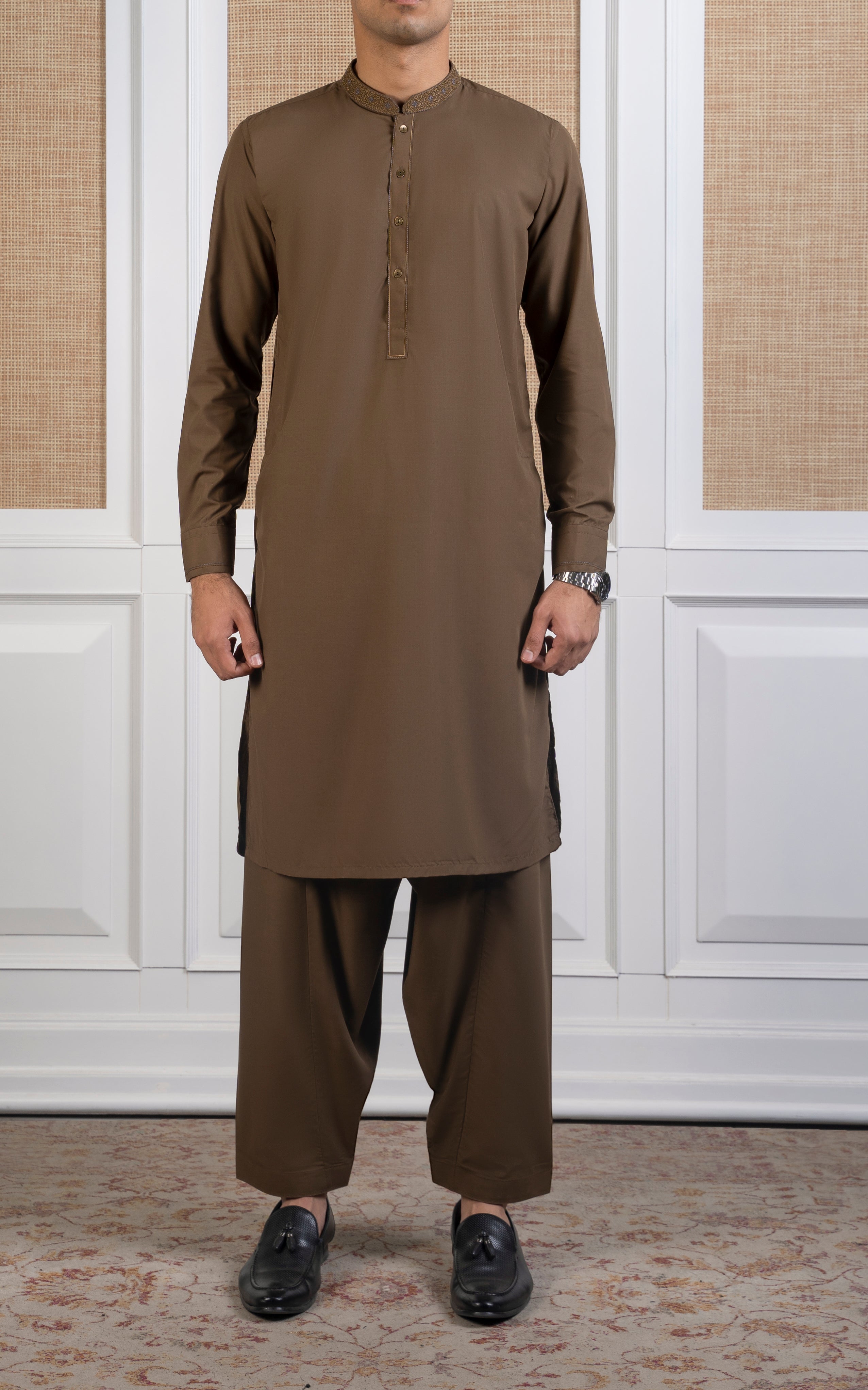 BLENDED KAMEEZ SHALWAR -SIGNATURE COLLECTION DARK KHAKI