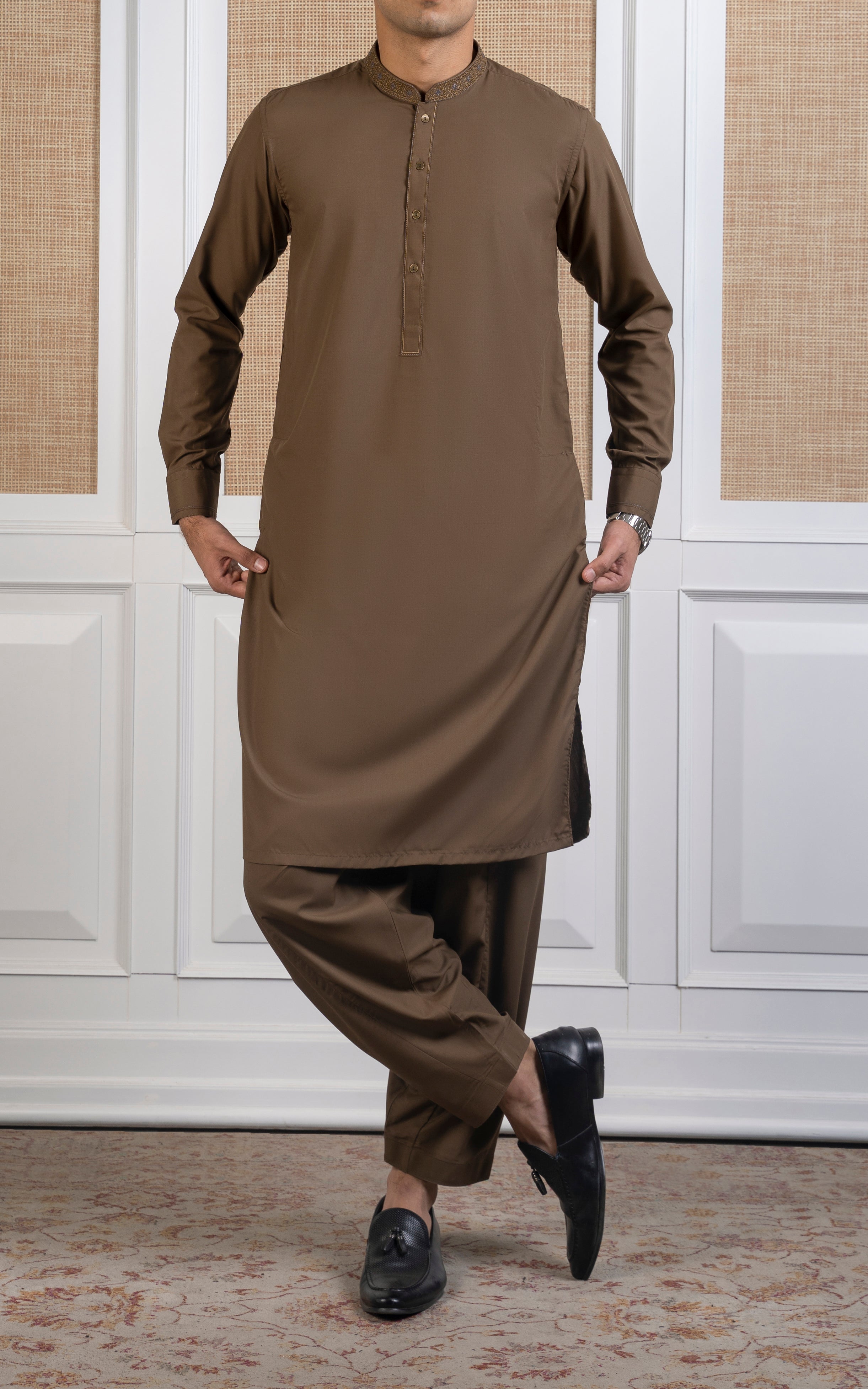 BLENDED KAMEEZ SHALWAR -SIGNATURE COLLECTION DARK KHAKI