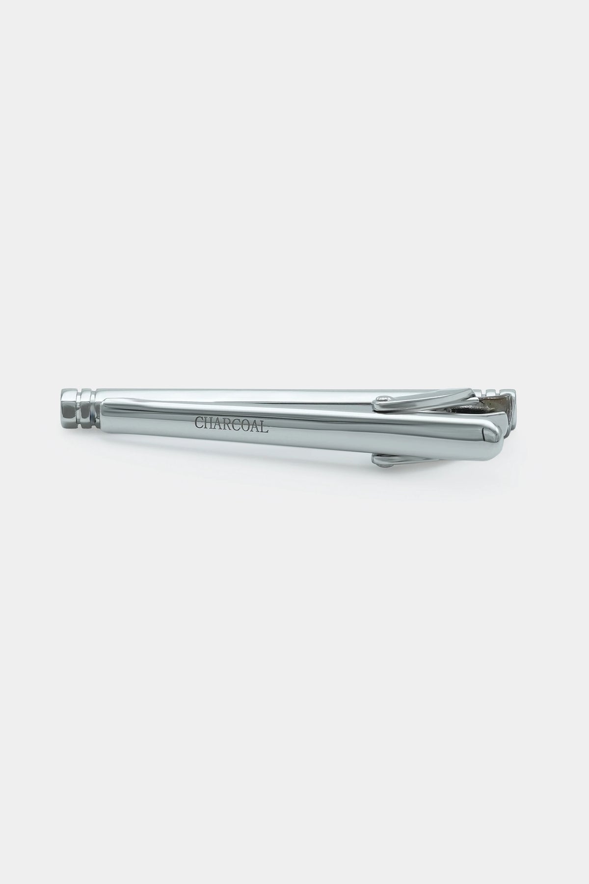 Silver tie pin bar with clasp ends, smooth reflective finish