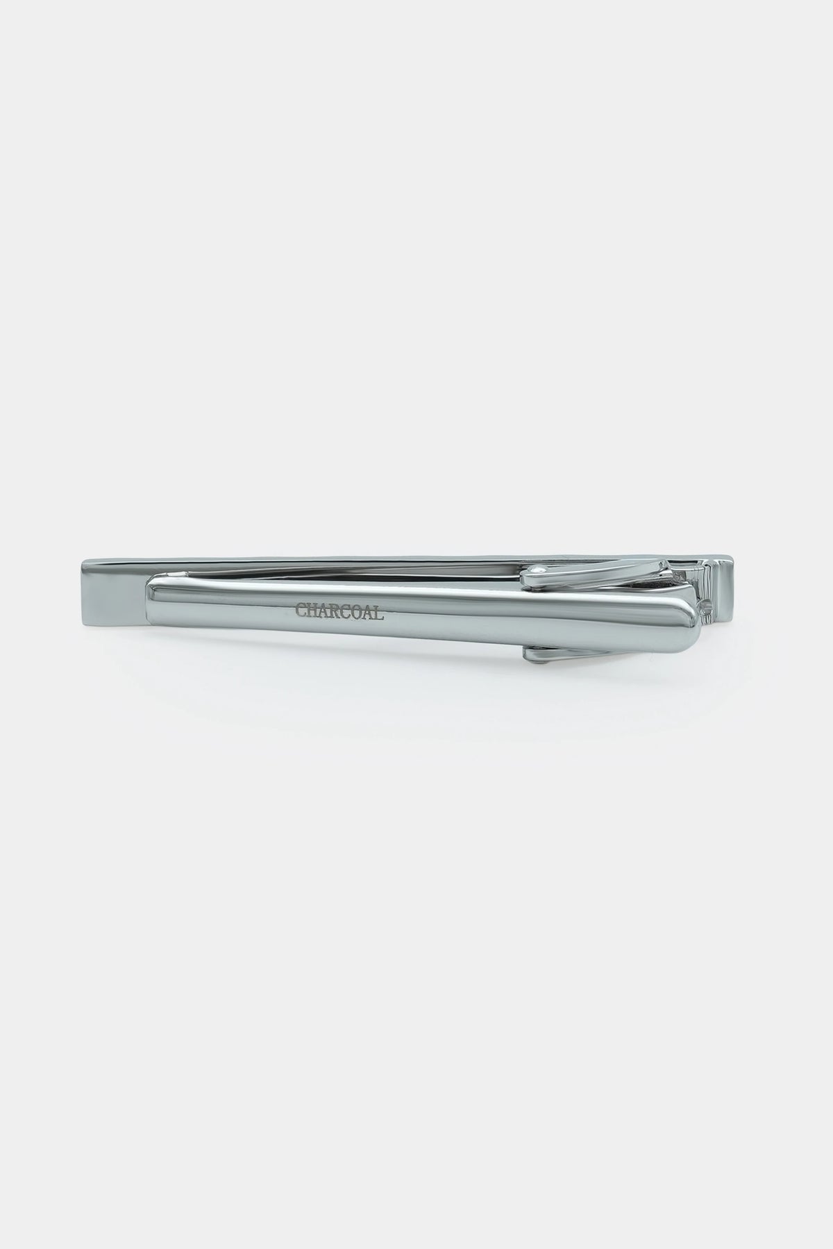 Silver tie pin bar with BARCOOL engraving and hinge detail