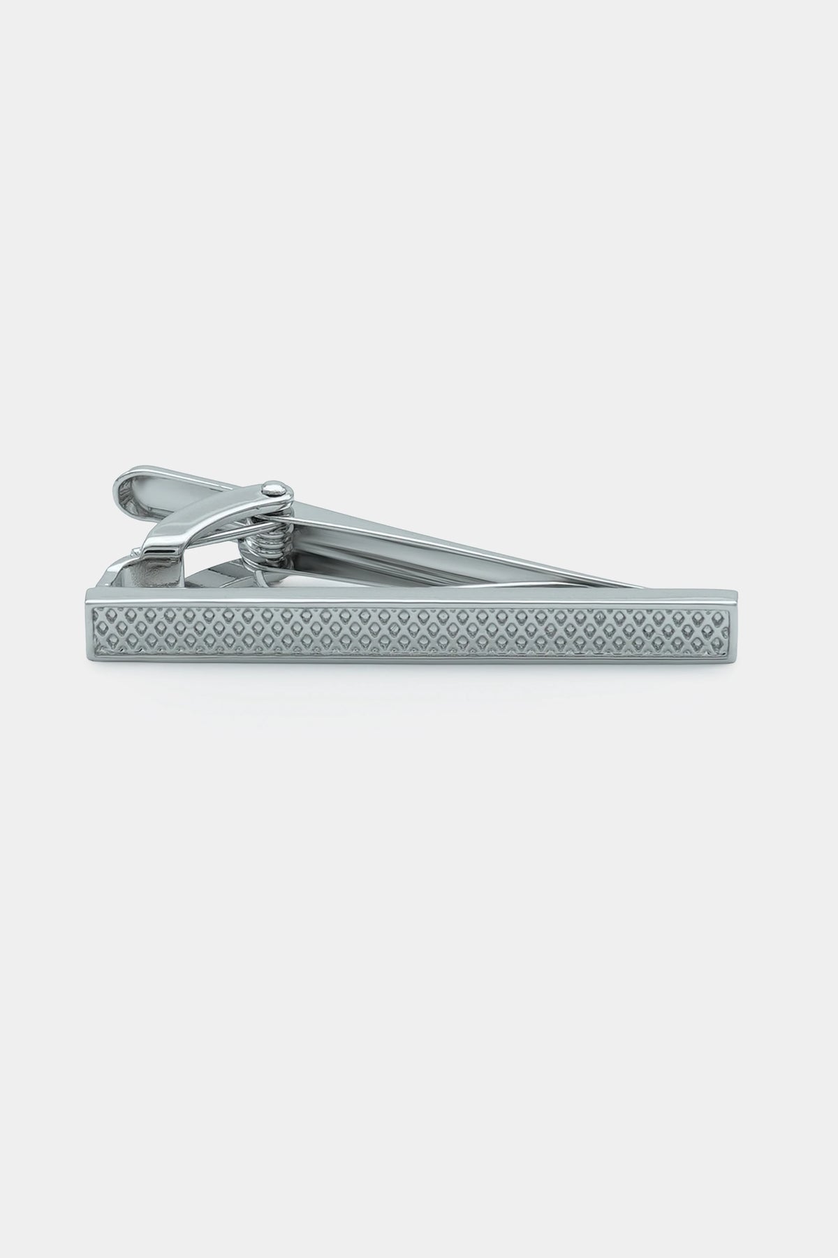 Silver tie pin bar with geometric pattern and swivel clasp