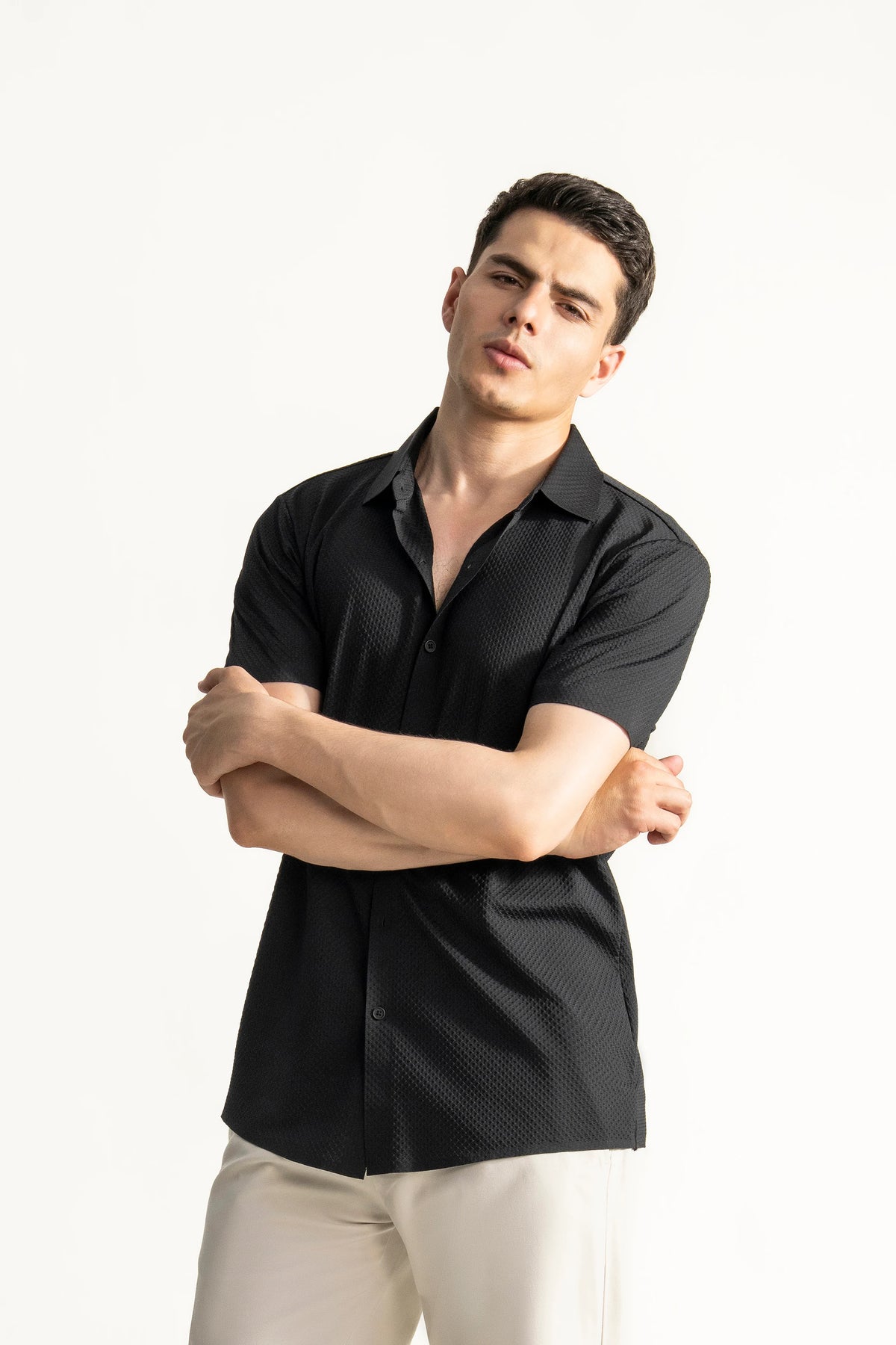 PREMIUM NYLON CASUAL SHIRT BLACK