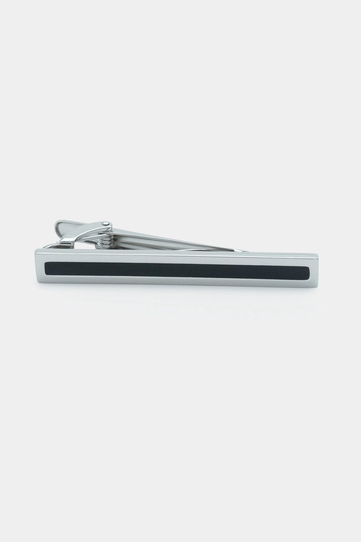 Silver tie pin clasp with straight bar, side view
