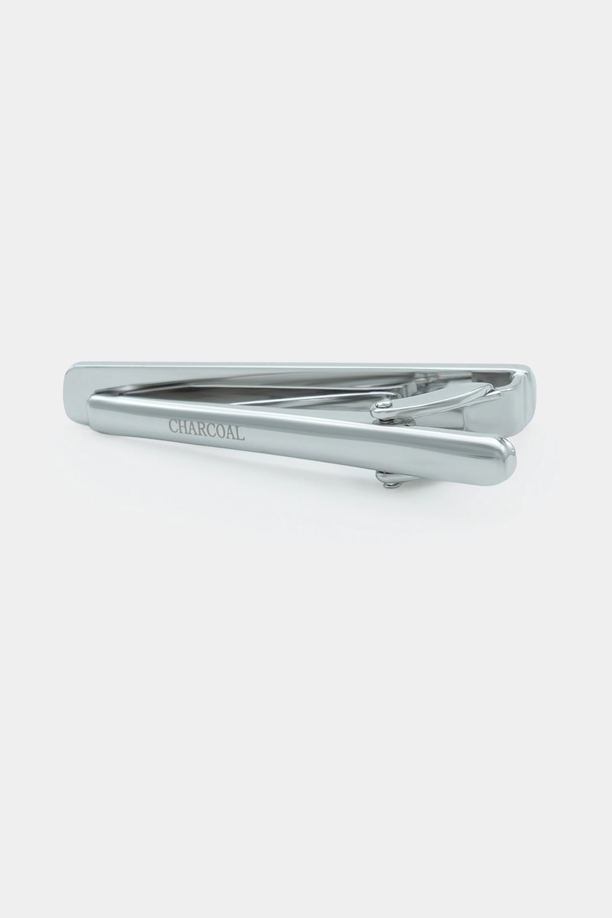 Silver tie bar with engraved lettering and hinged clasp