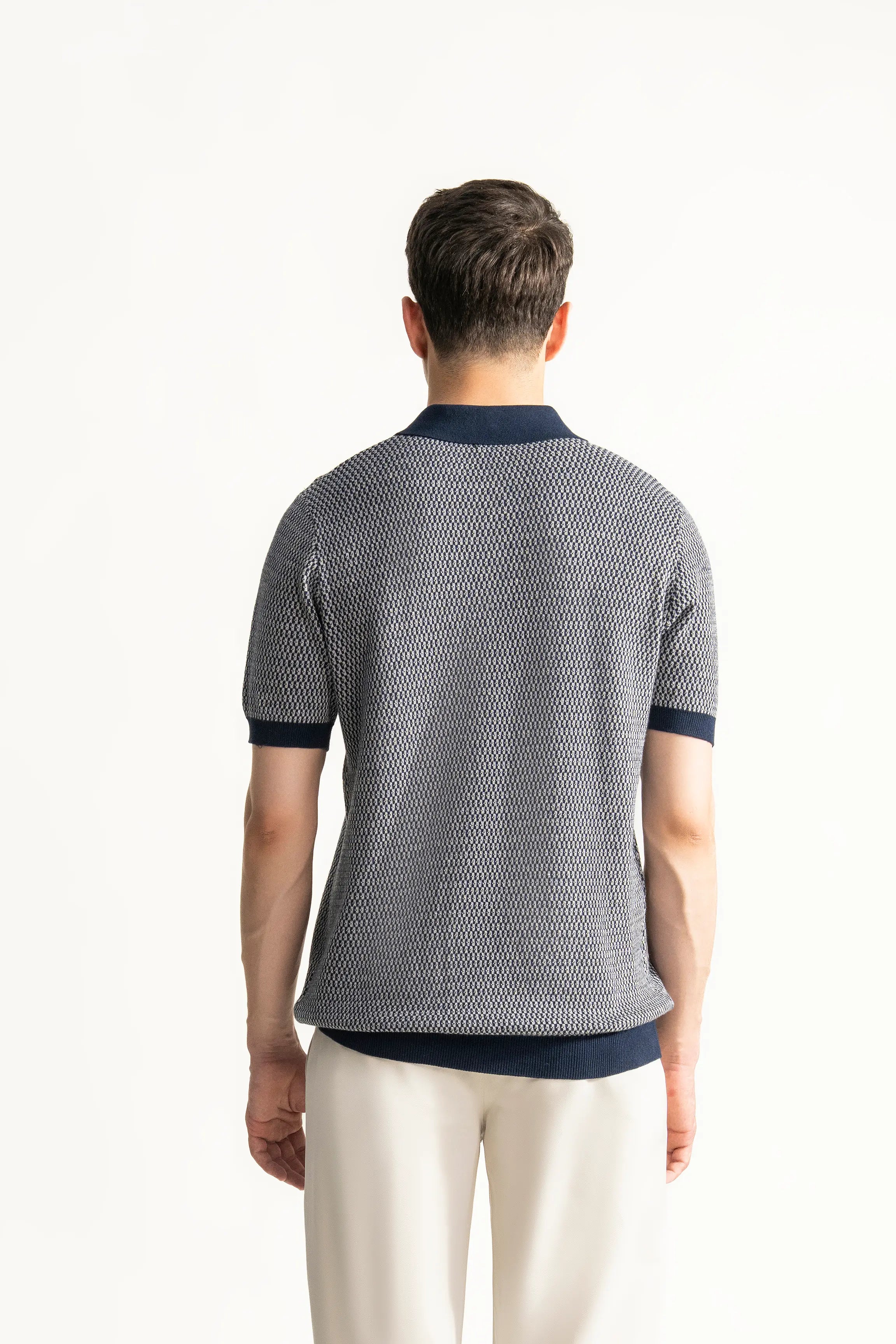 SWEATER KNIT SELF TEXTURED  POLO NAVY