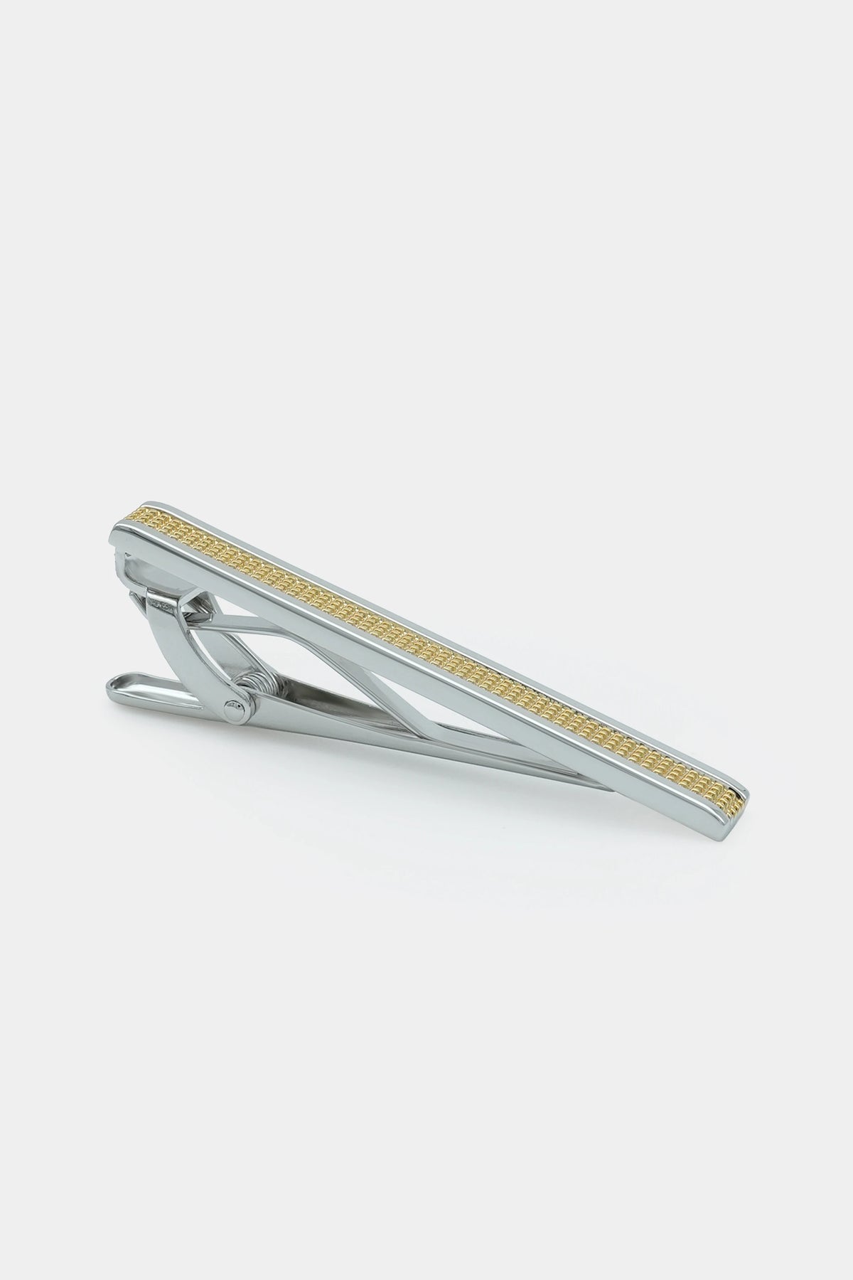 Silver tie pin bar with yellow rhinestone stripe