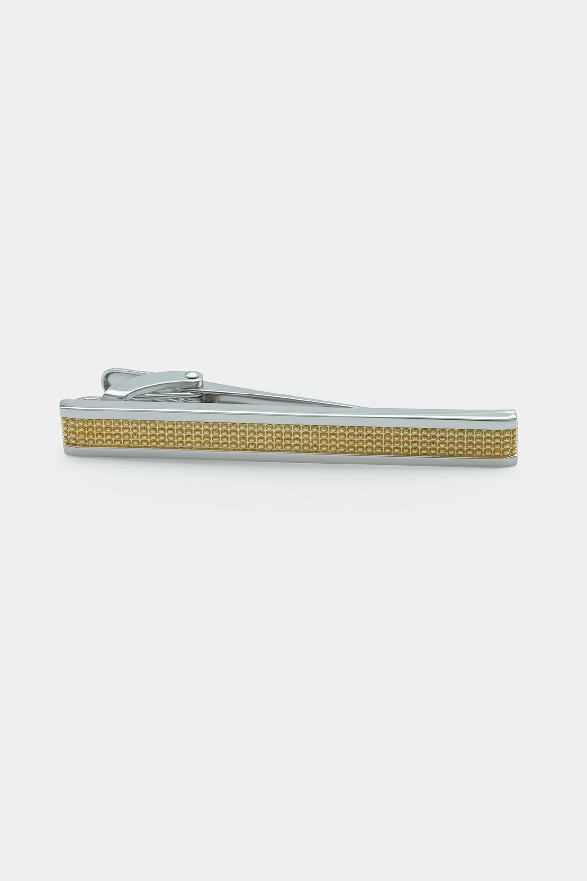 Silver tie pin bar with yellow rhinestone stripe on the front