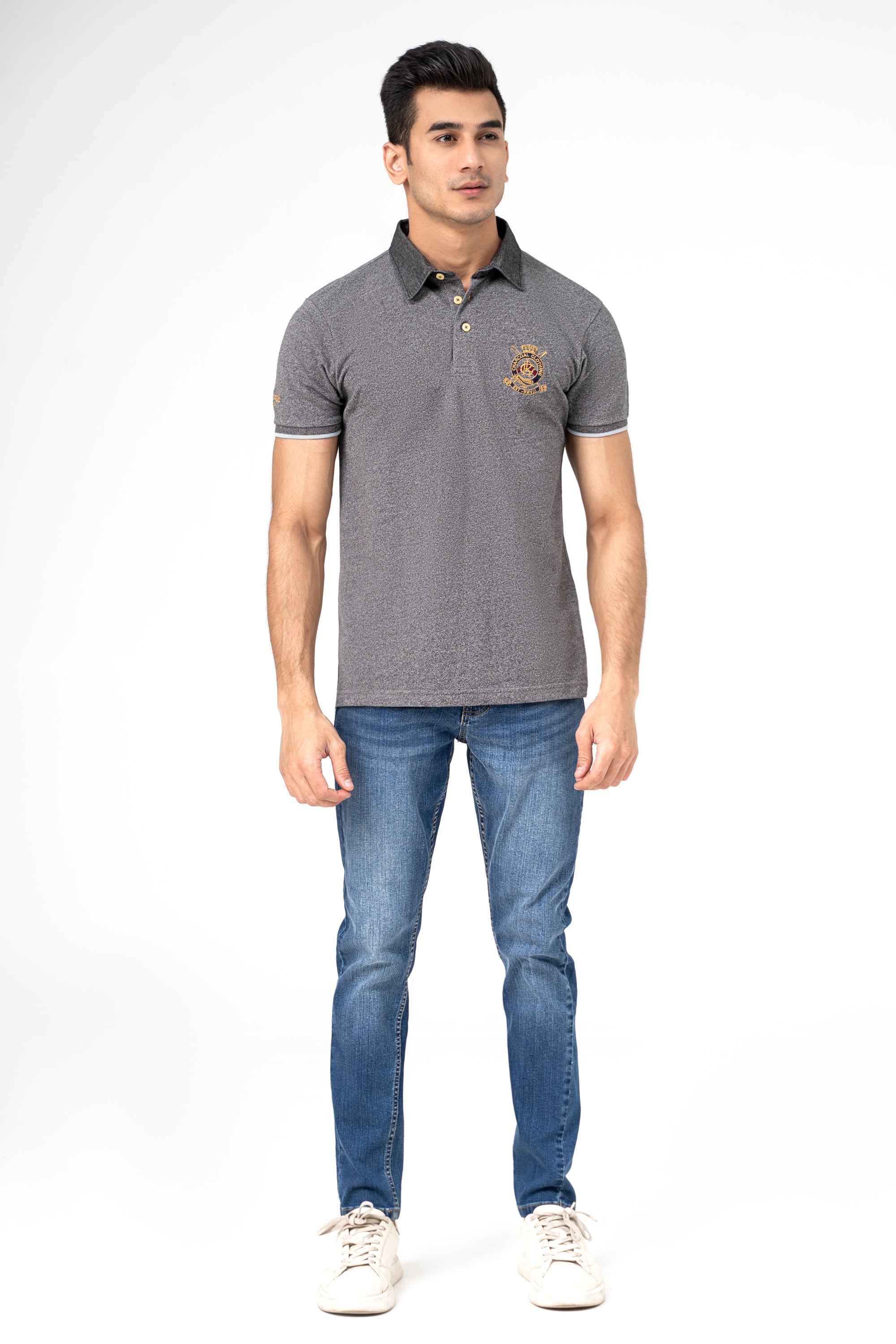 DENIM COLLAR POLO GREY