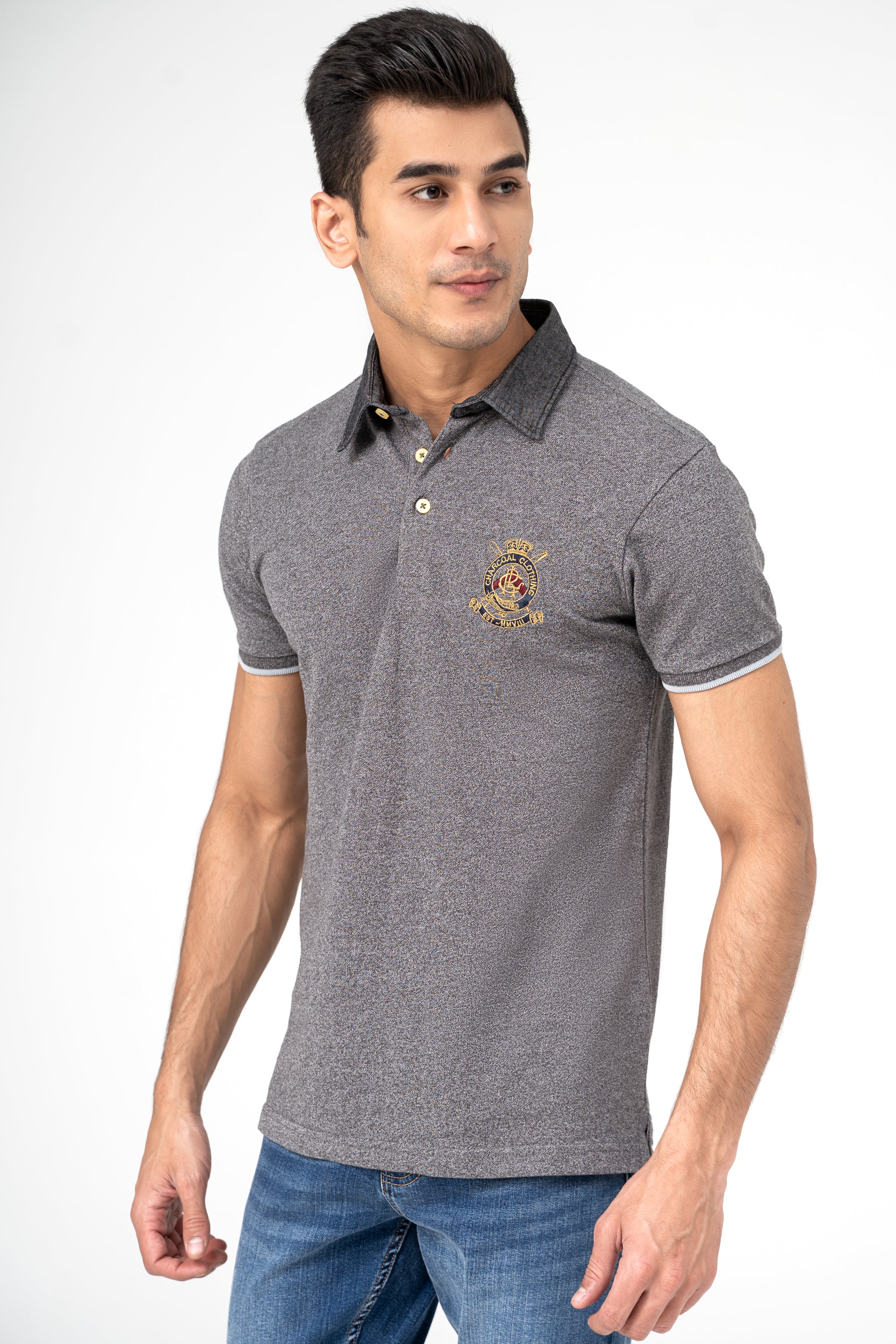 DENIM COLLAR POLO GREY