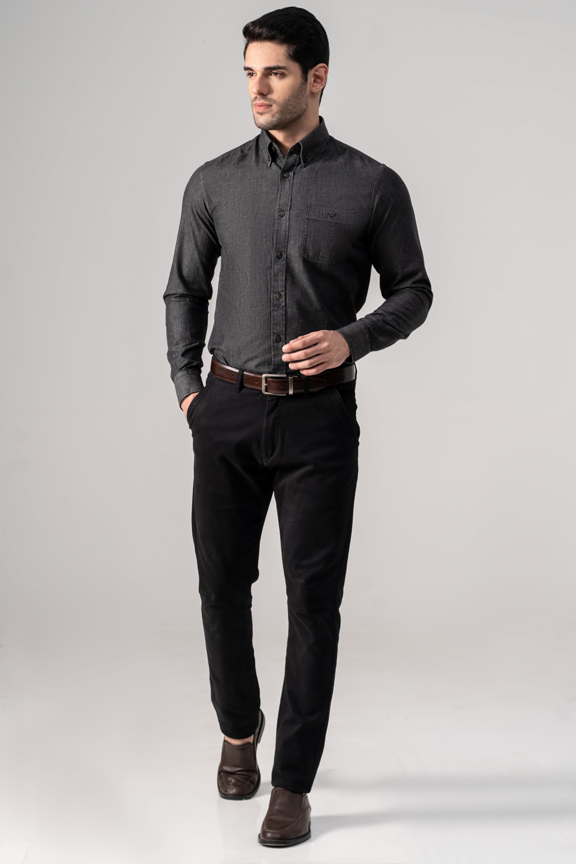 Black Shirt with Grey Pants Dinner Date Outfit