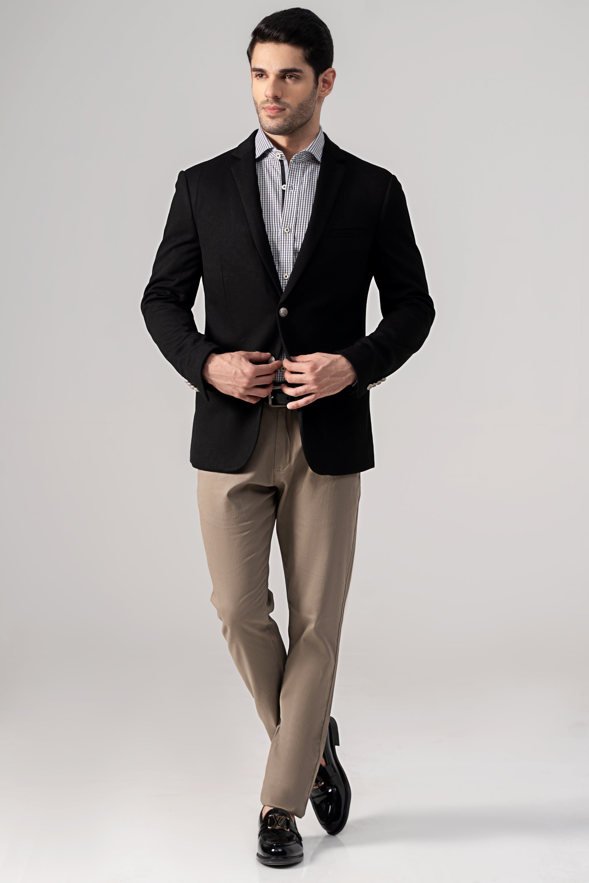 Charcoal blazer with hot sale khaki pants