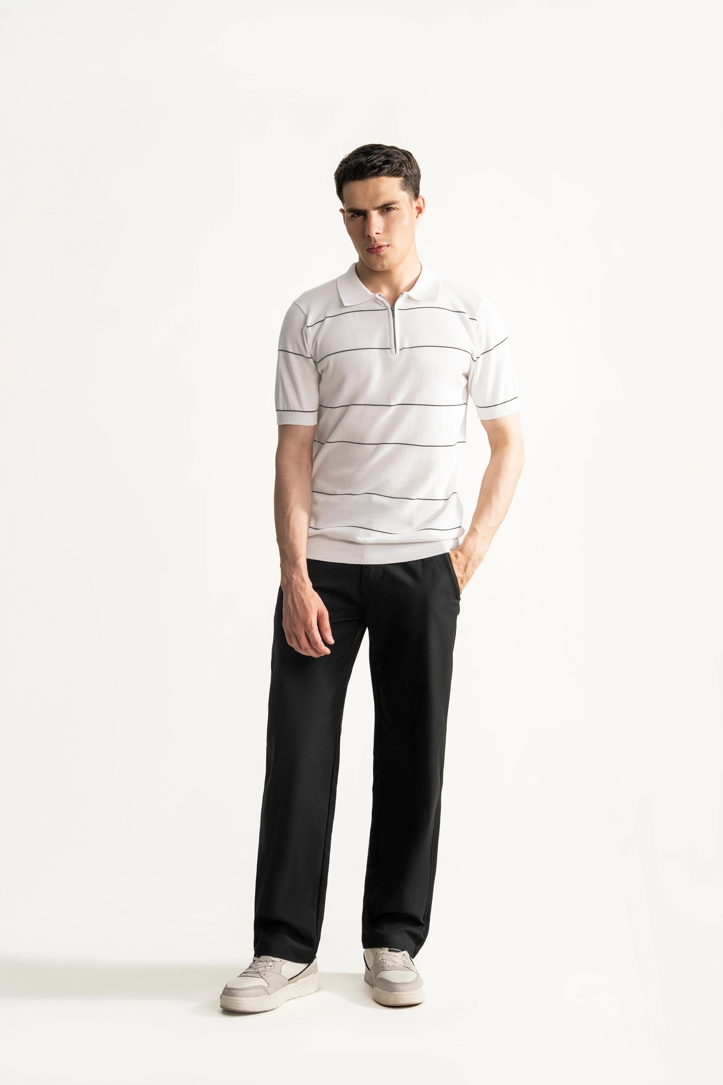 SWEATER KNIT ZIPPER POLO OFF WHITE
