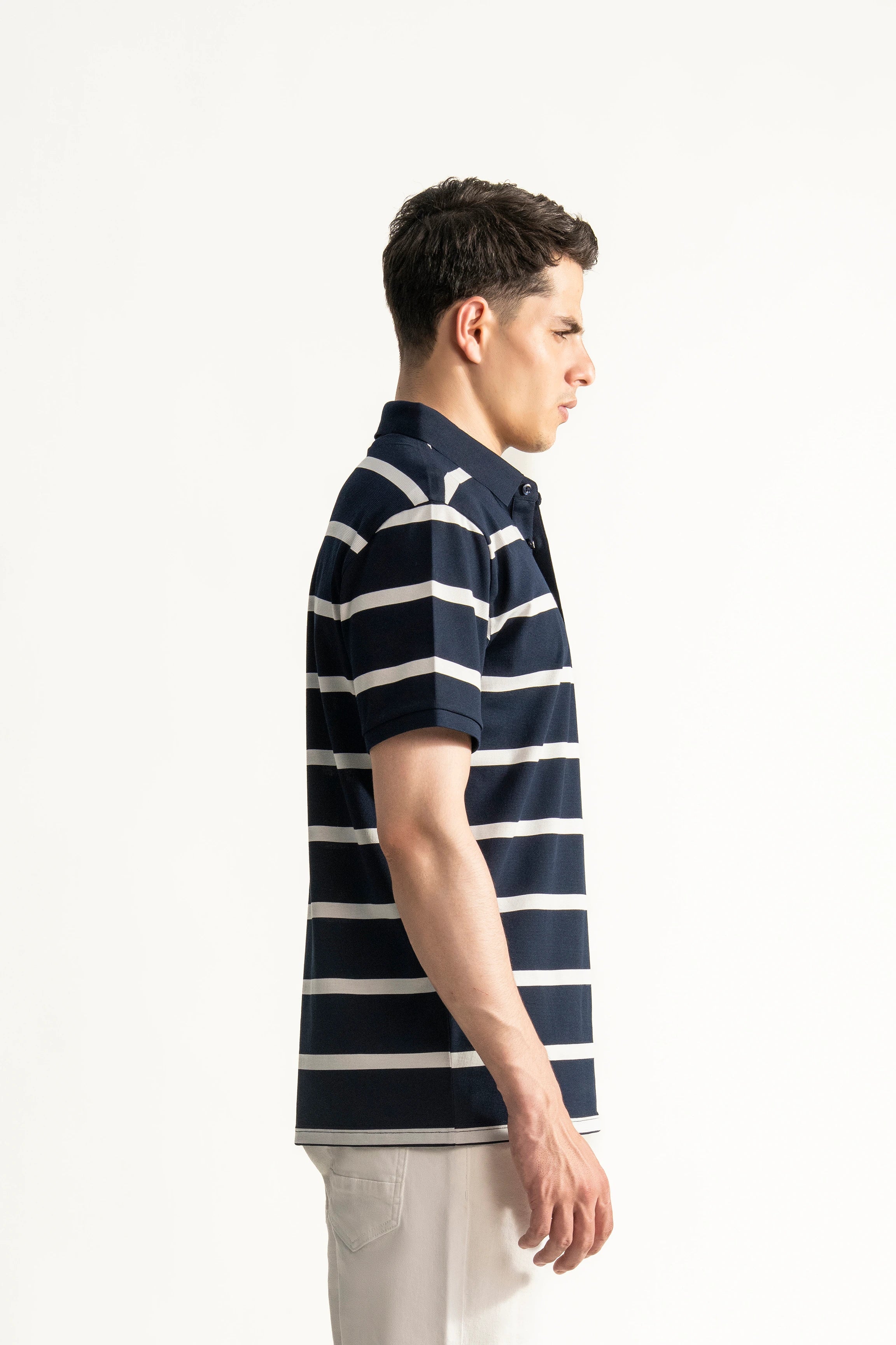 SMART FIT CLASSIC PREMIUM STRIPED POLO SHIRT NAVY