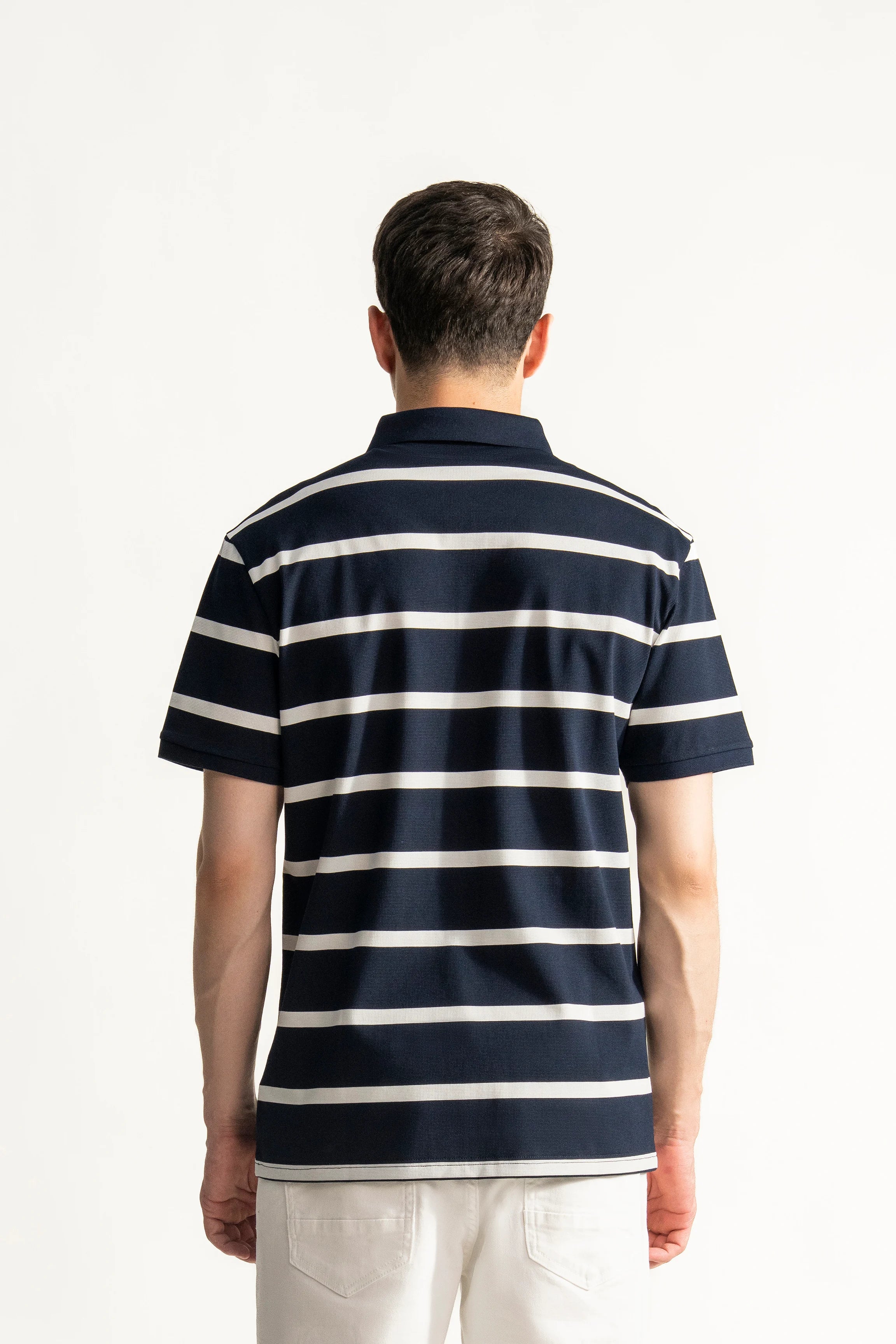 SMART FIT CLASSIC PREMIUM STRIPED POLO SHIRT NAVY
