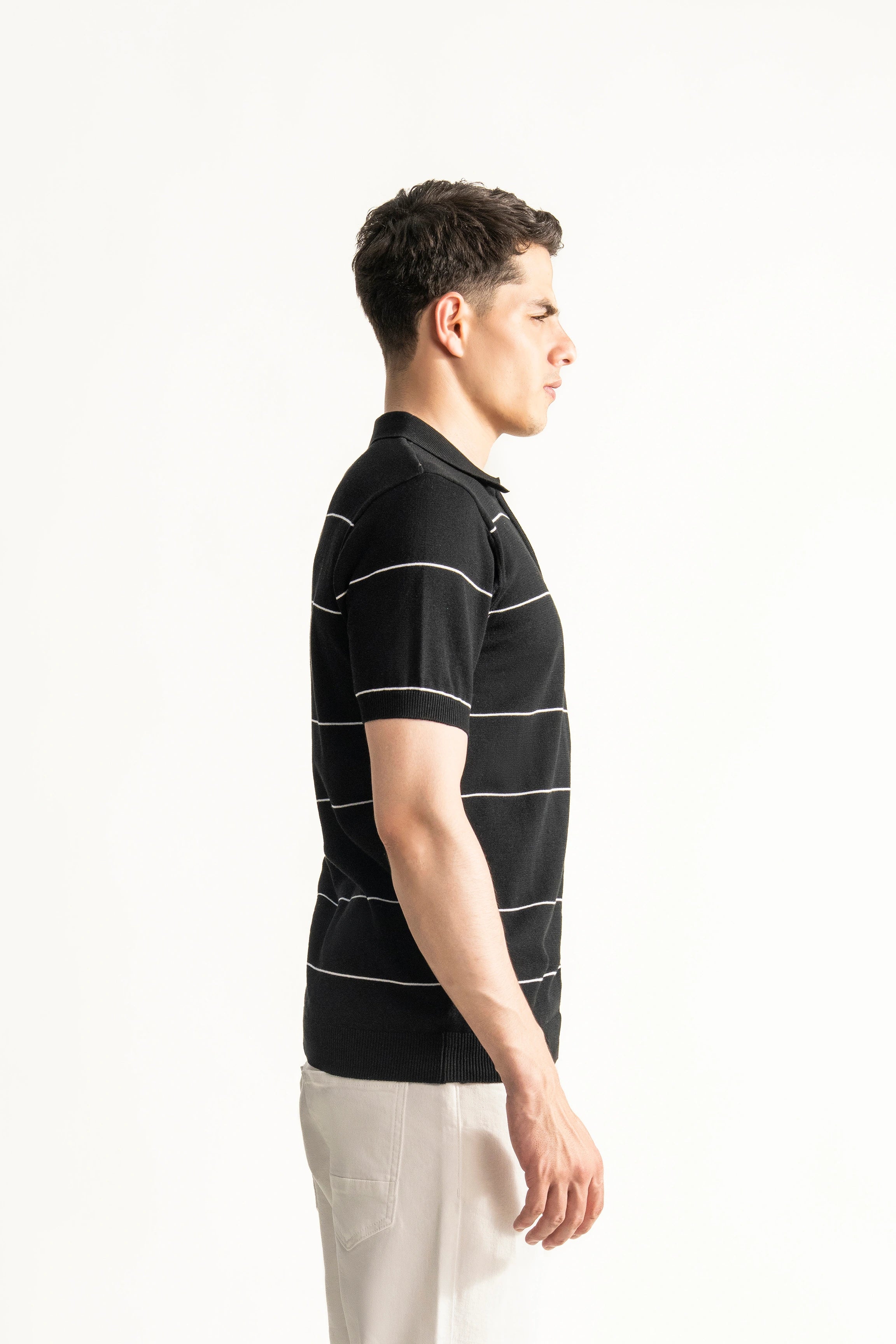 SWEATER KNIT ZIPPER POLO BLACK
