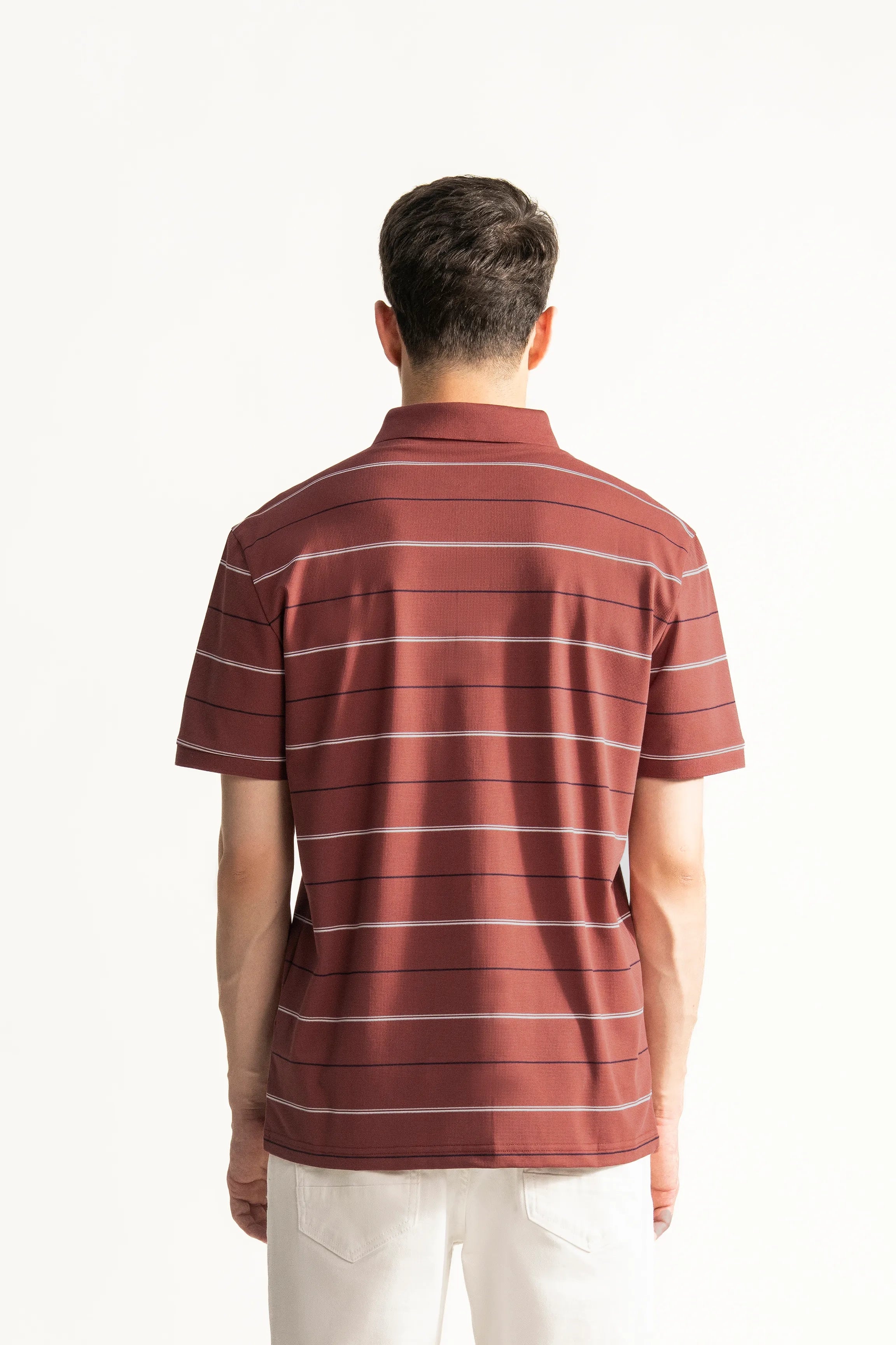 SMART FIT CLASSIC PREMIUM STRIPED POLO SHIRT CORAL