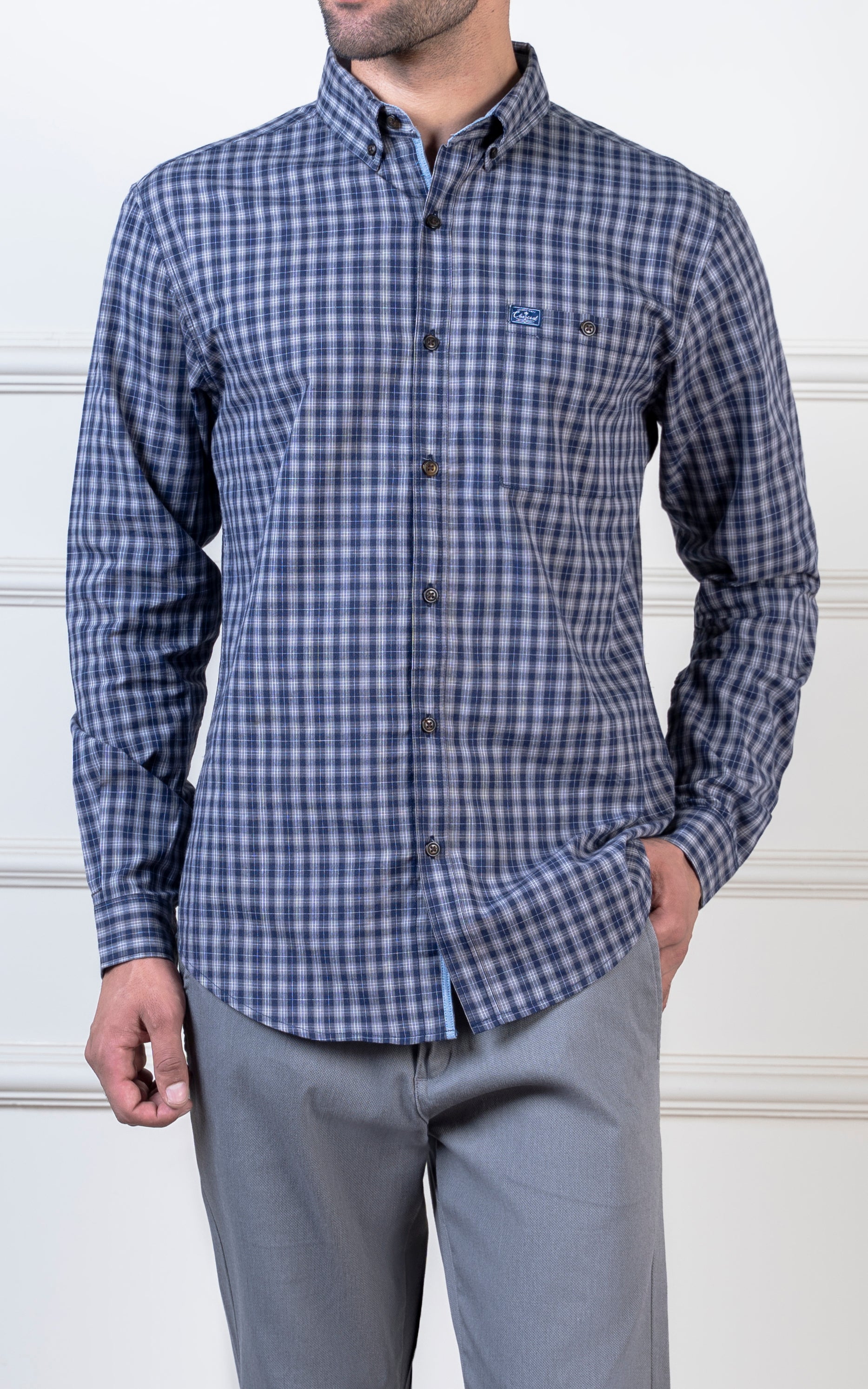 CHECKED CASUAL SHIRT GREY NAVY