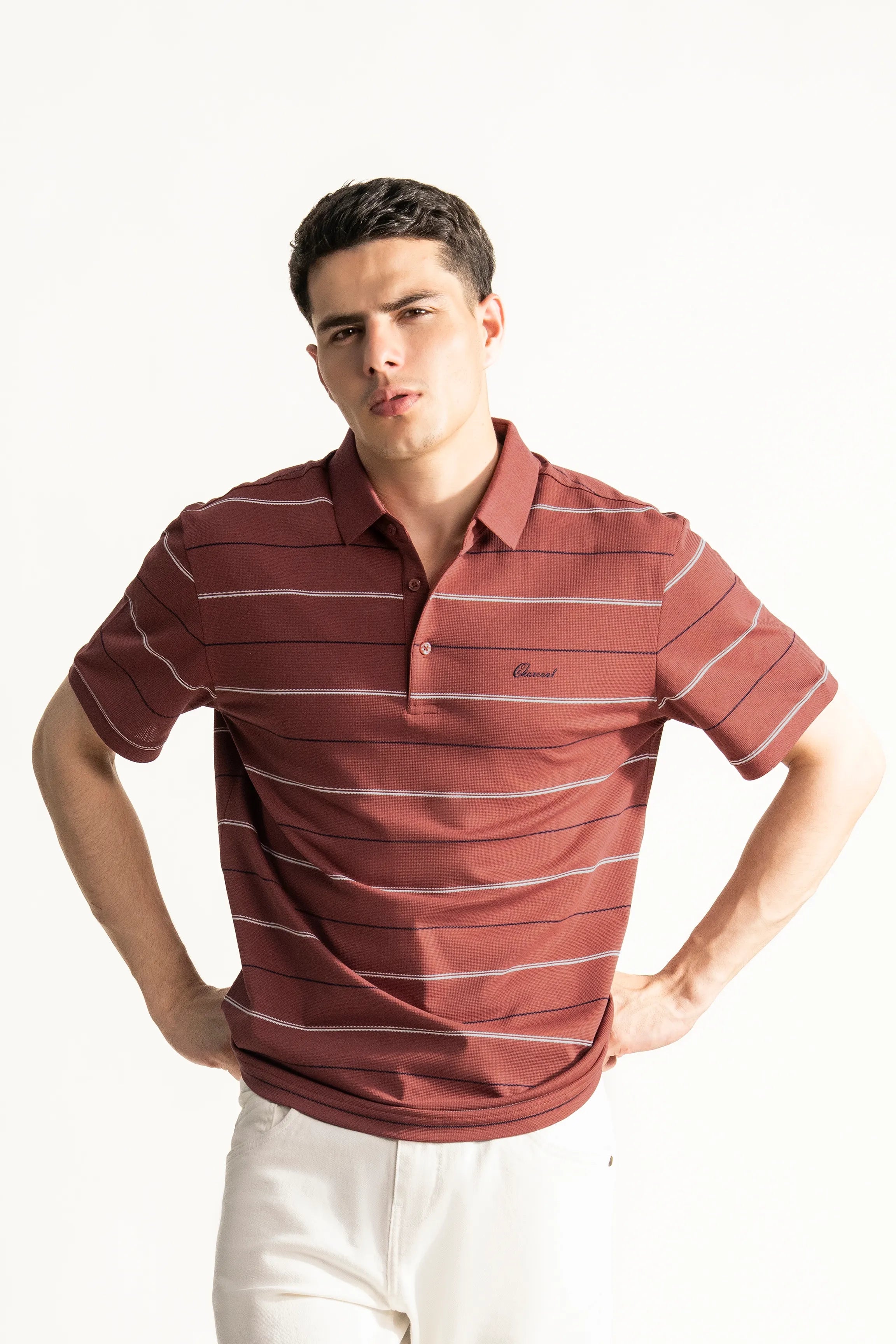 SMART FIT CLASSIC PREMIUM STRIPED POLO SHIRT CORAL