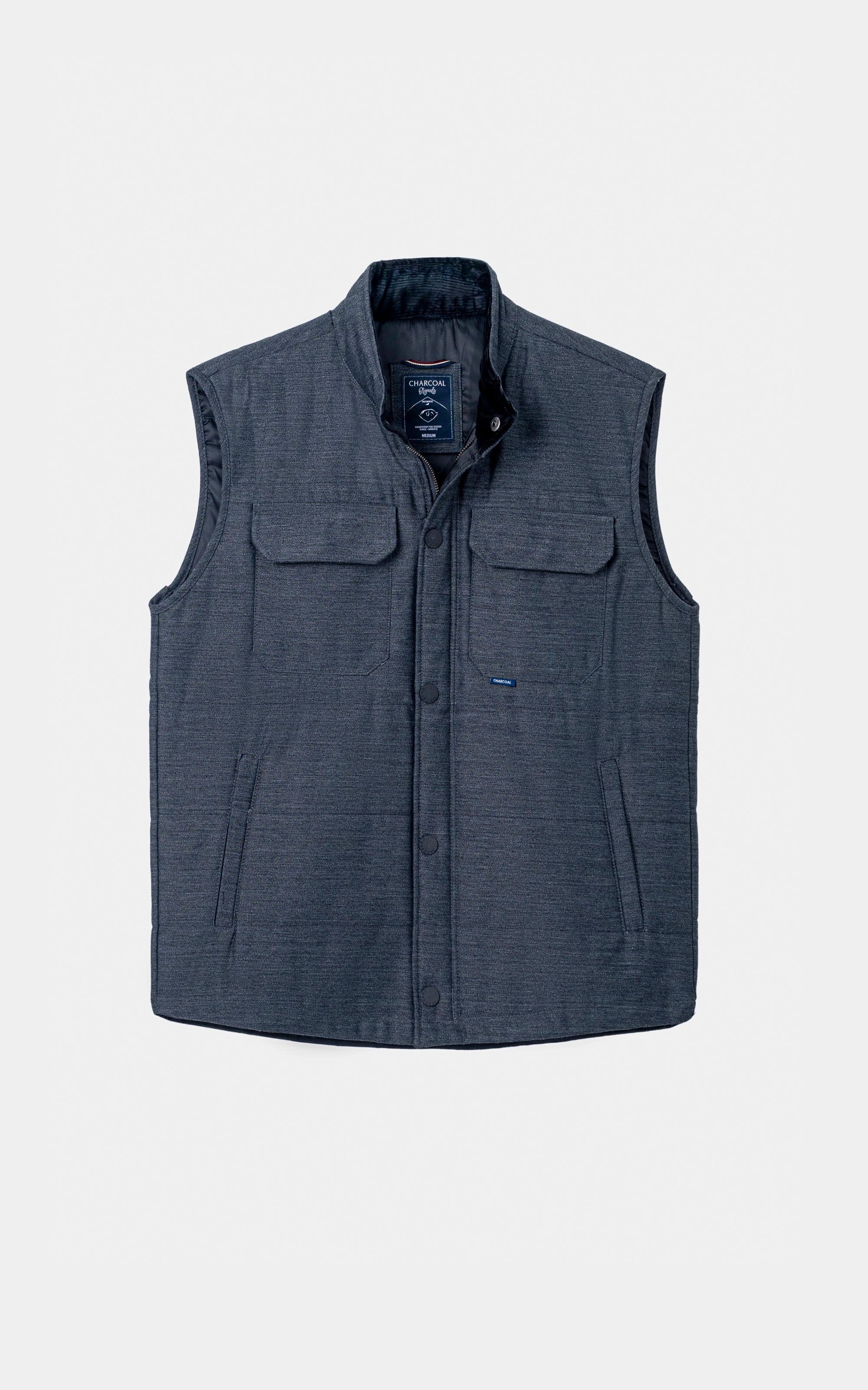 SLIM FIT SLEEVELESS QUILTED JACKET BLACK MELANGE