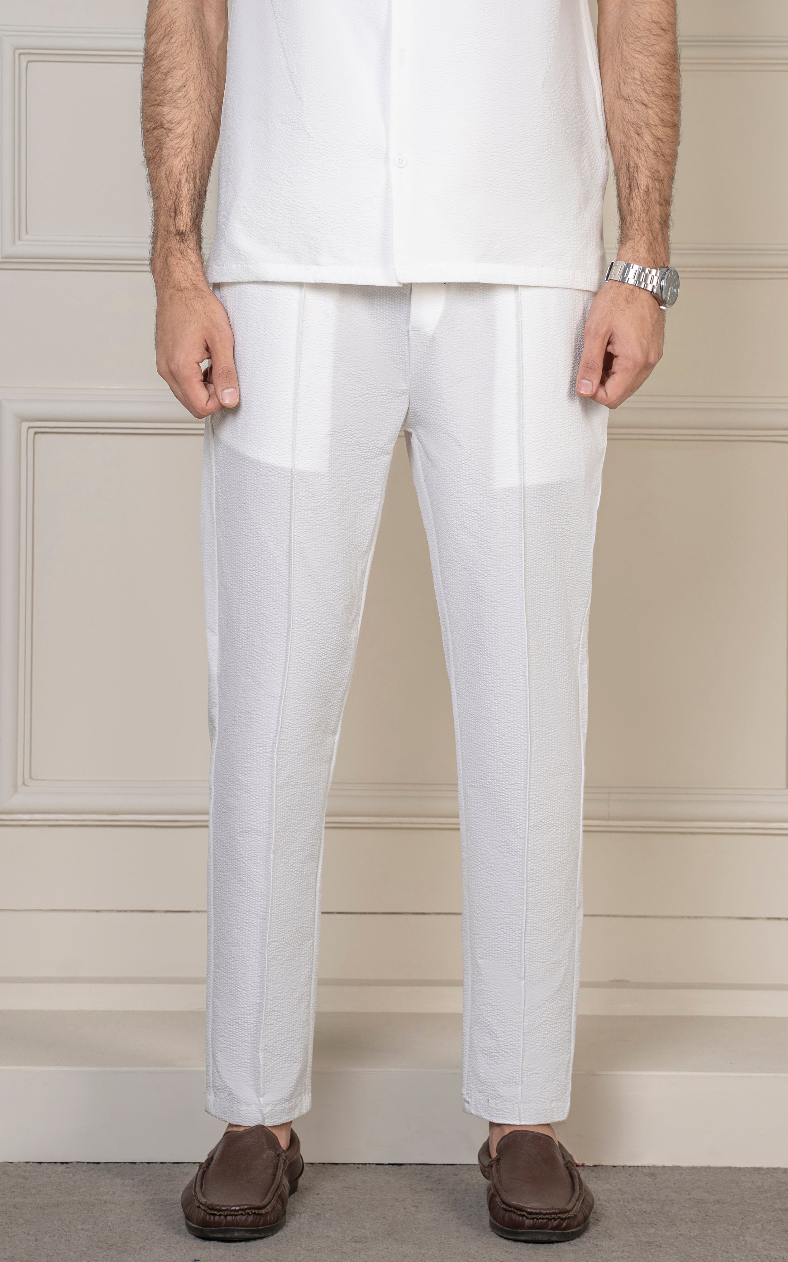 SMART FIT TEXTURED JOGGER TROUSER  OFF WHITE