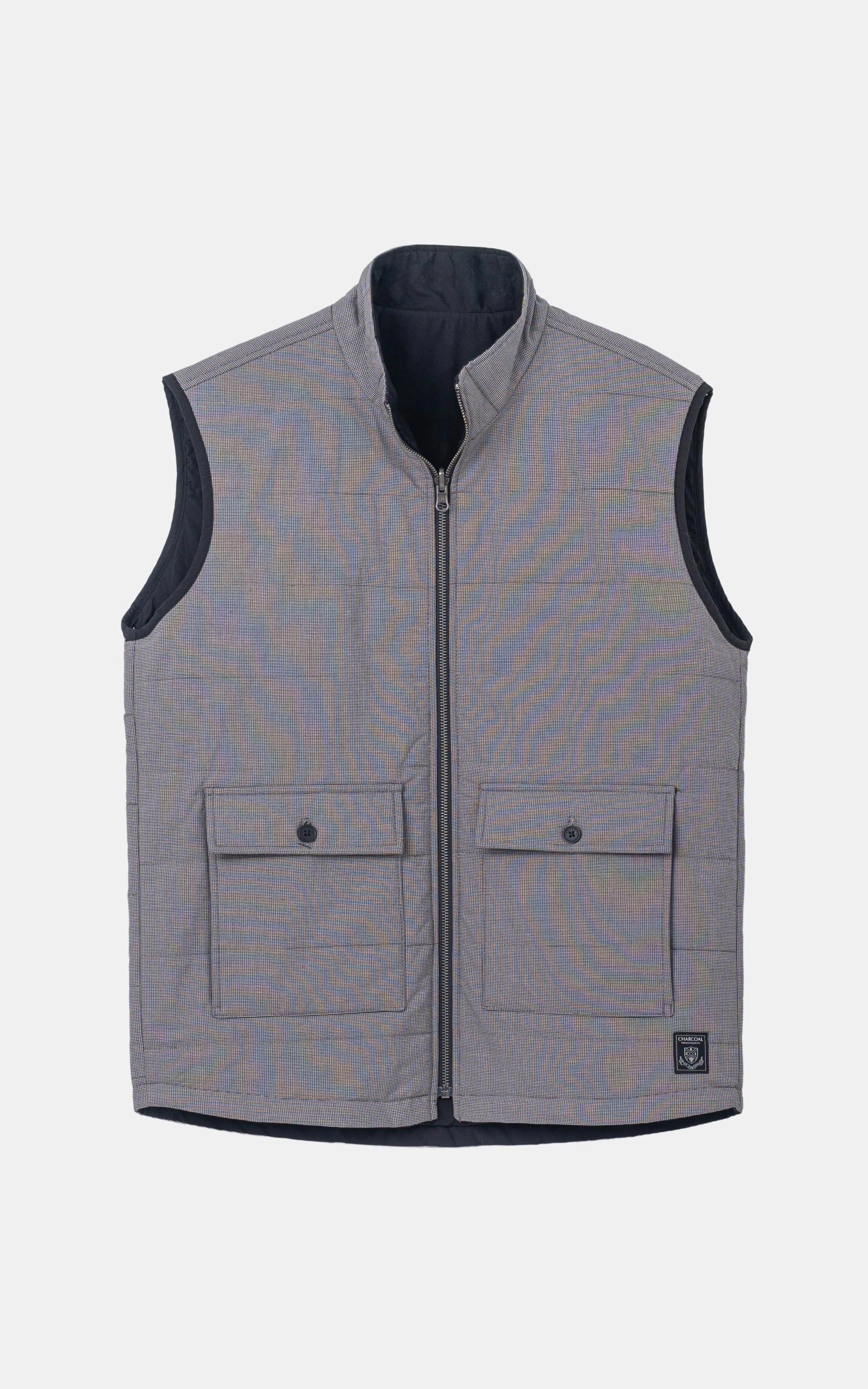 SLIM FIT SLEEVELESS REVERSIBLE QUILTED JACKET GREY BLACK TEXTURED