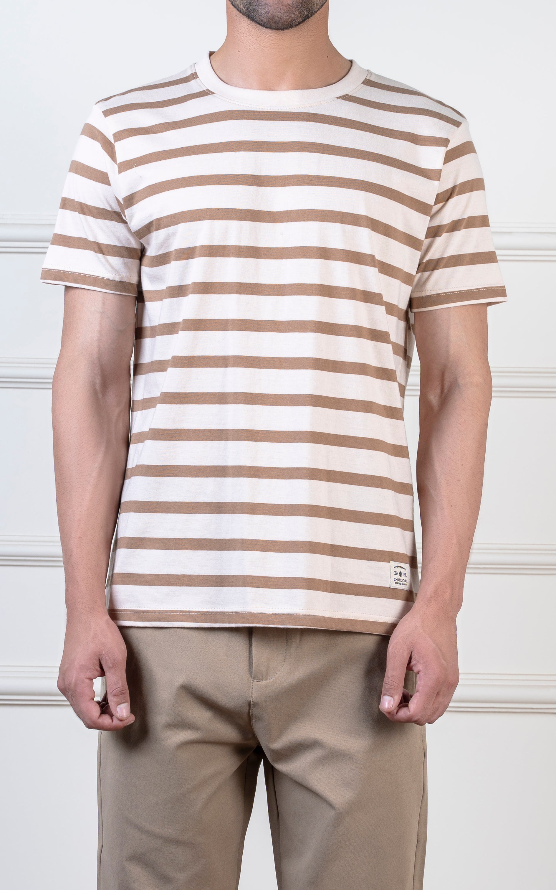 Yarn-dyed striped T-Shirt beige khaki