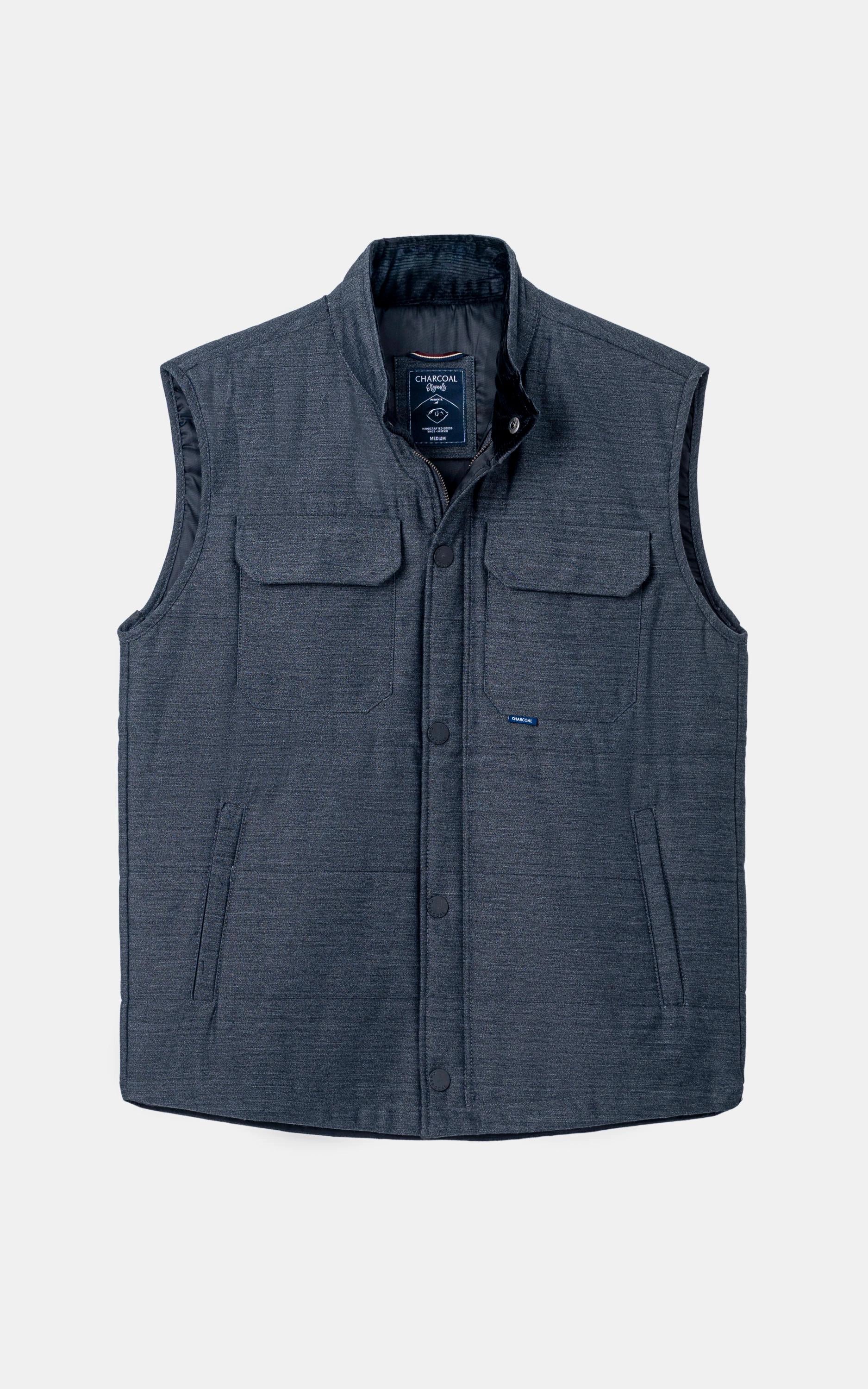 SLIM FIT SLEEVELESS QUILTED JACKET BLACK MELANGE