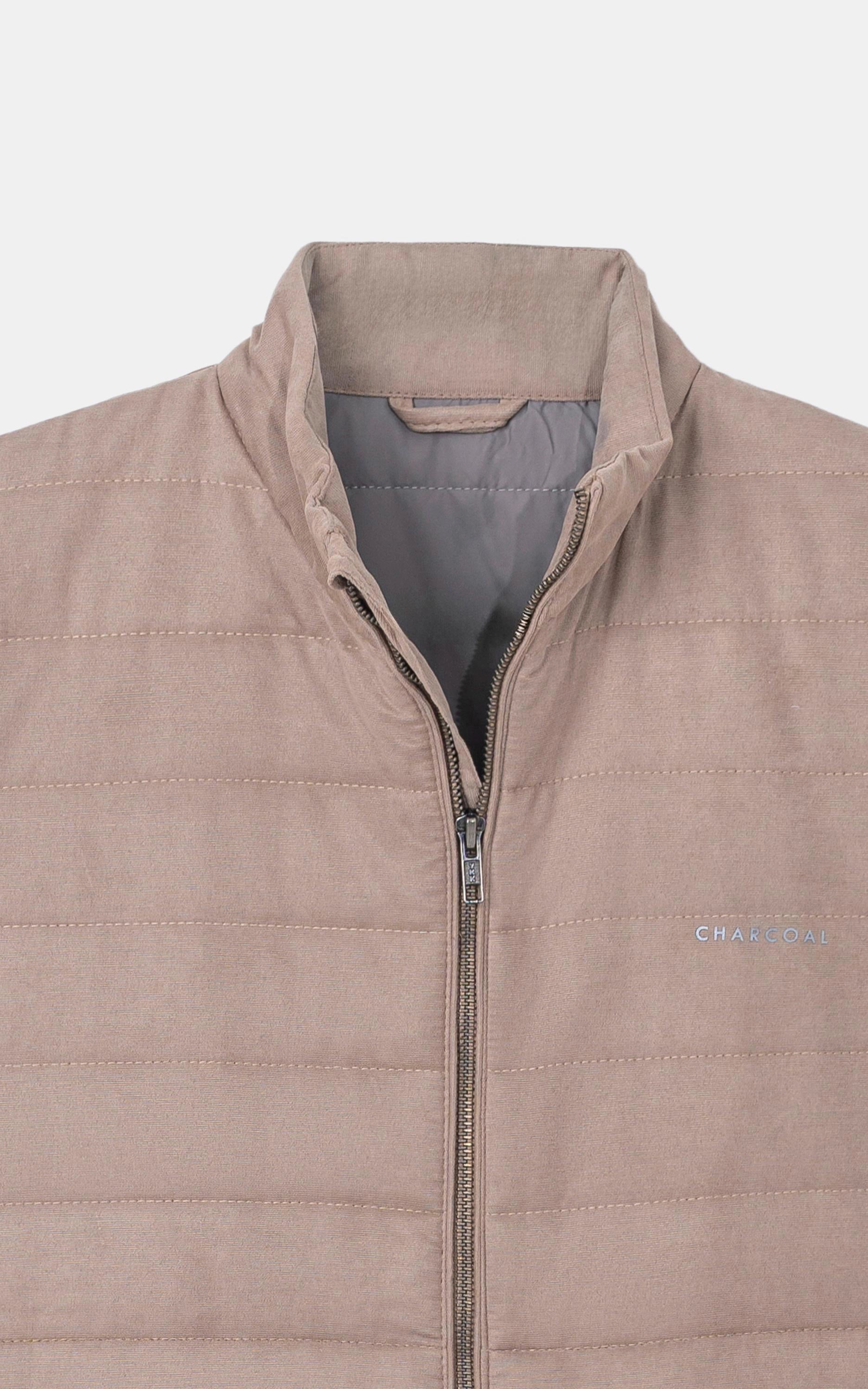 SLIM FIT SLEEVELESS QUILTED SUEDE JACKET BEIGE