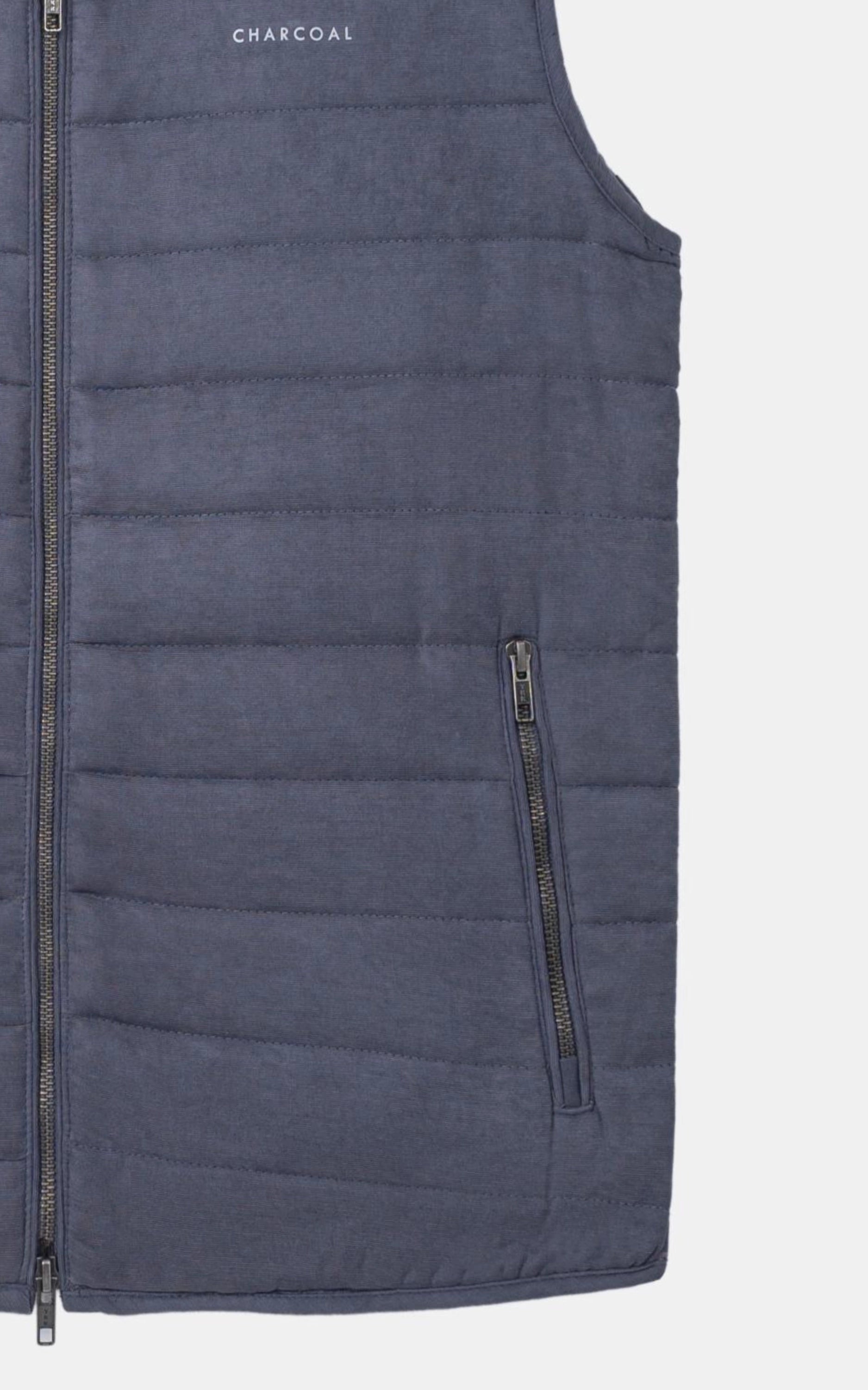 SLIM FIT SLEEVELESS QUILTED SUEDE JACKET ASH GREY