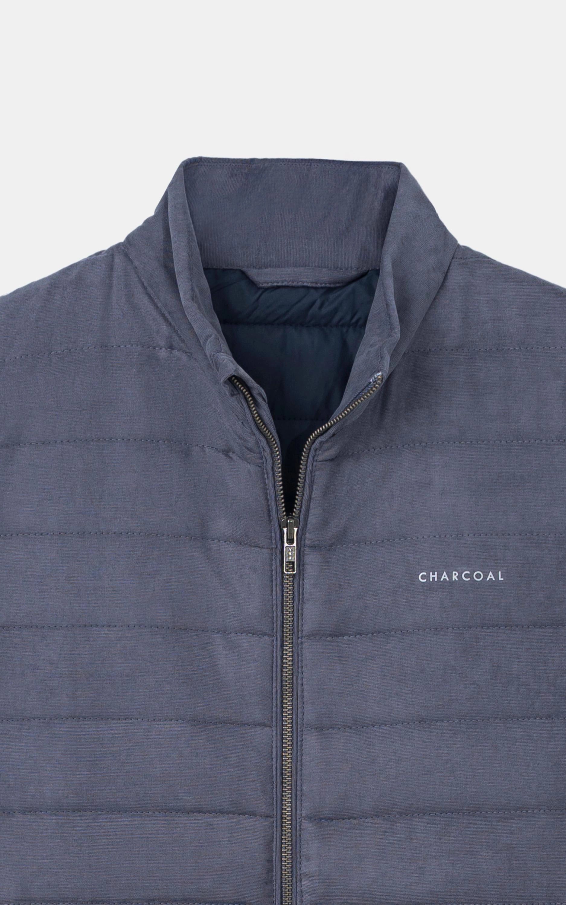 SLIM FIT SLEEVELESS QUILTED SUEDE JACKET ASH GREY