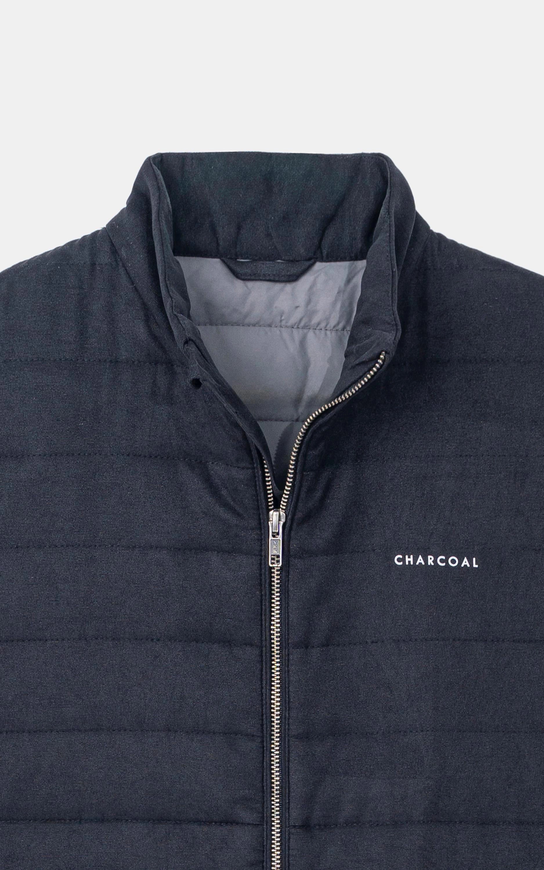 SLIM FIT SLEEVELESS QUILTED SUEDE JACKET BLACK