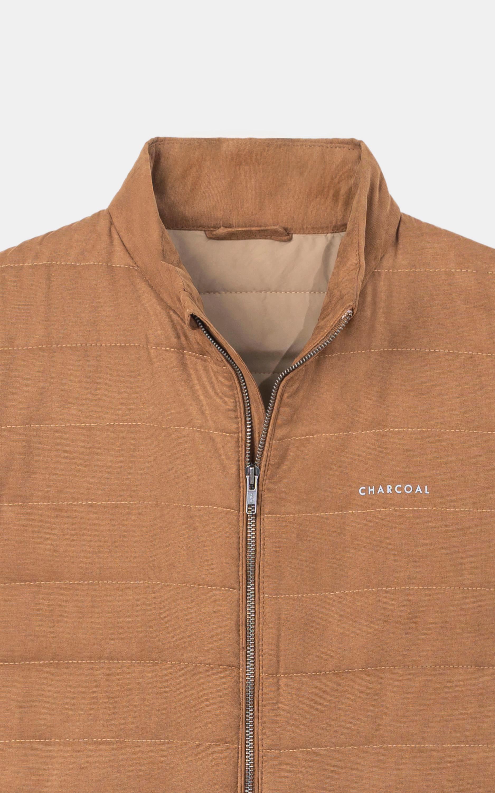 SLIM FIT SLEEVELESS QUILTED SUEDE JACKET KHAKI