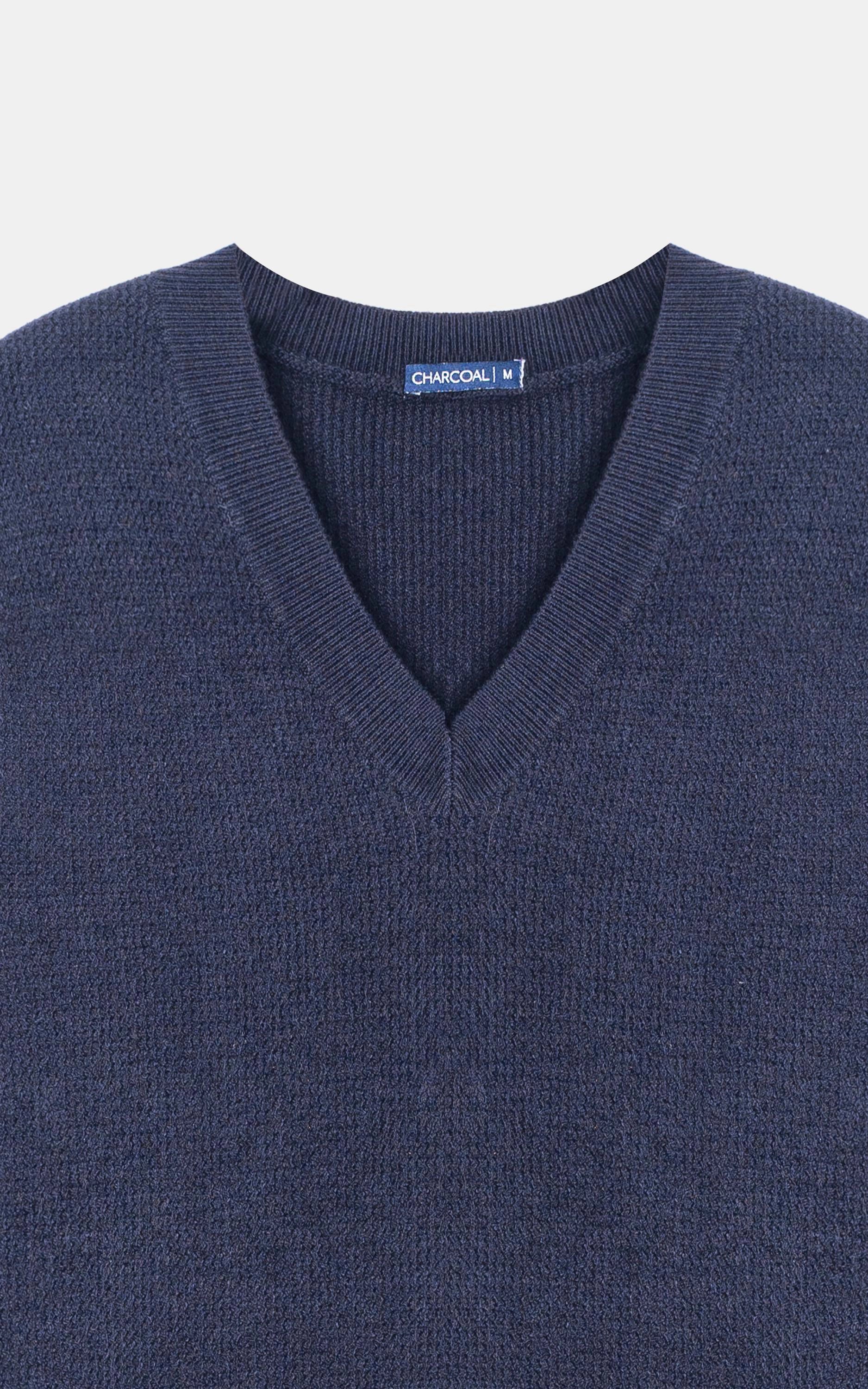 V-Neck Sleeveless textured Sweater Navy