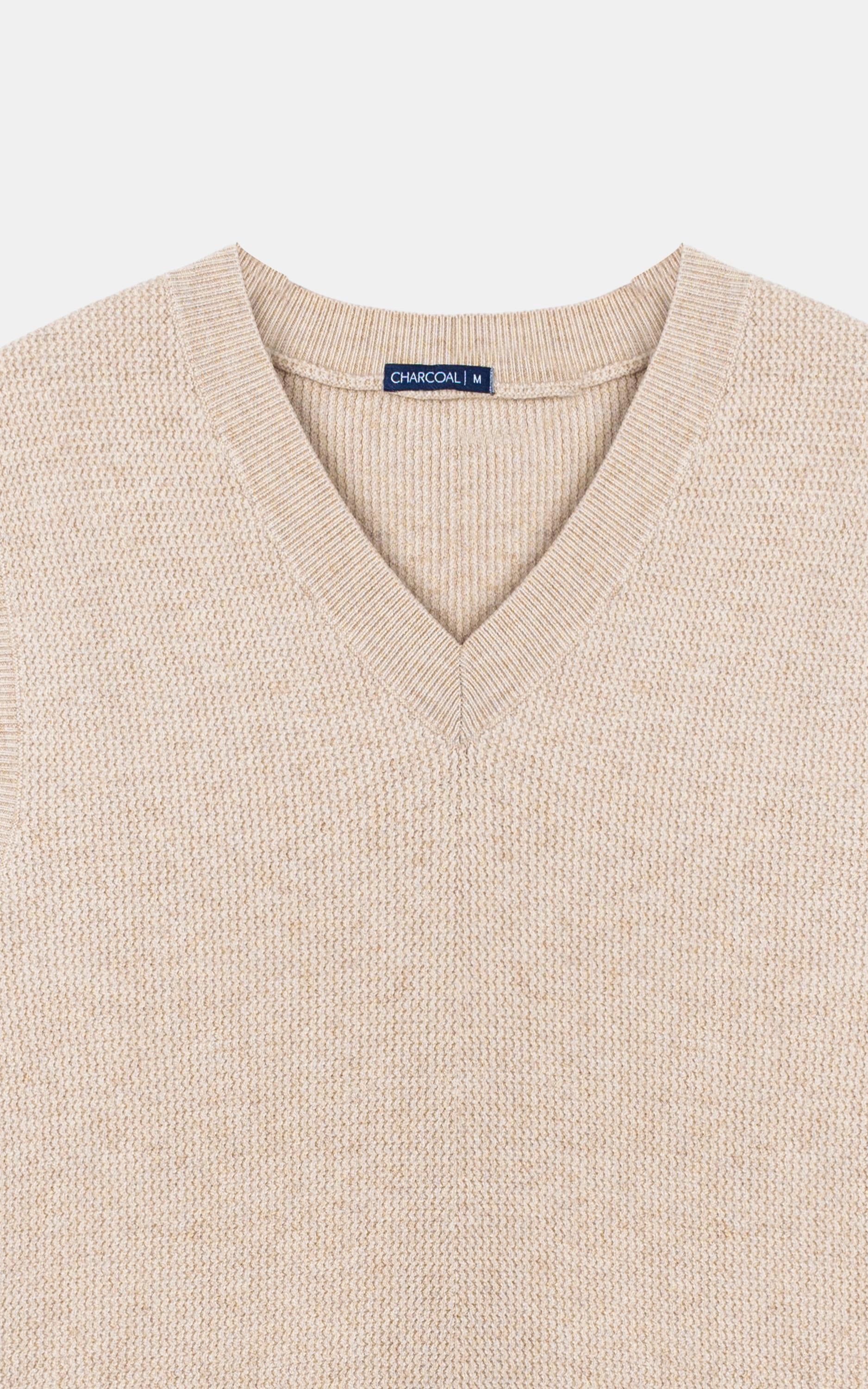 V-Neck Sleeveless textured Sweater Beige