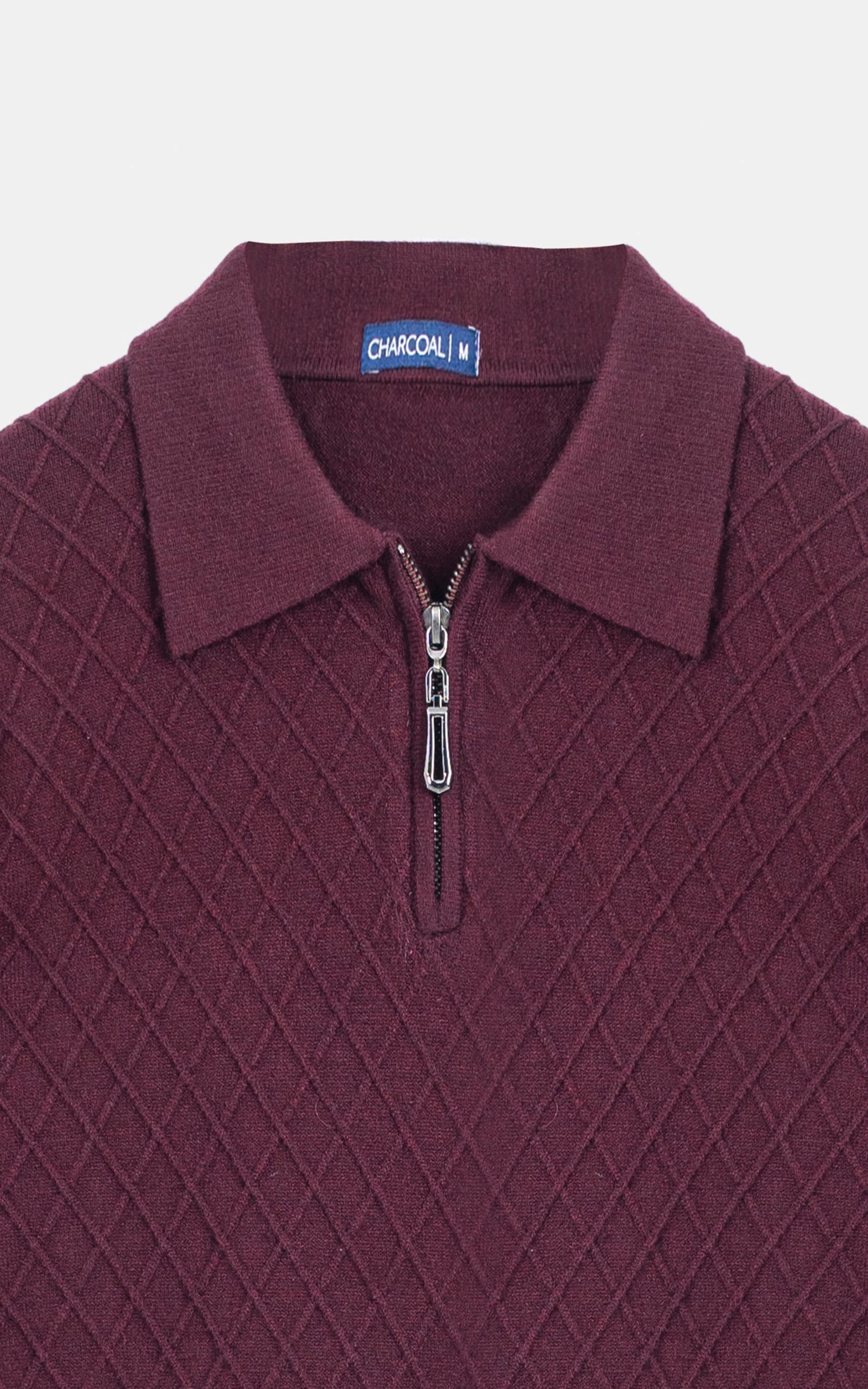 Polo Collar Zipper Sweater Maroon