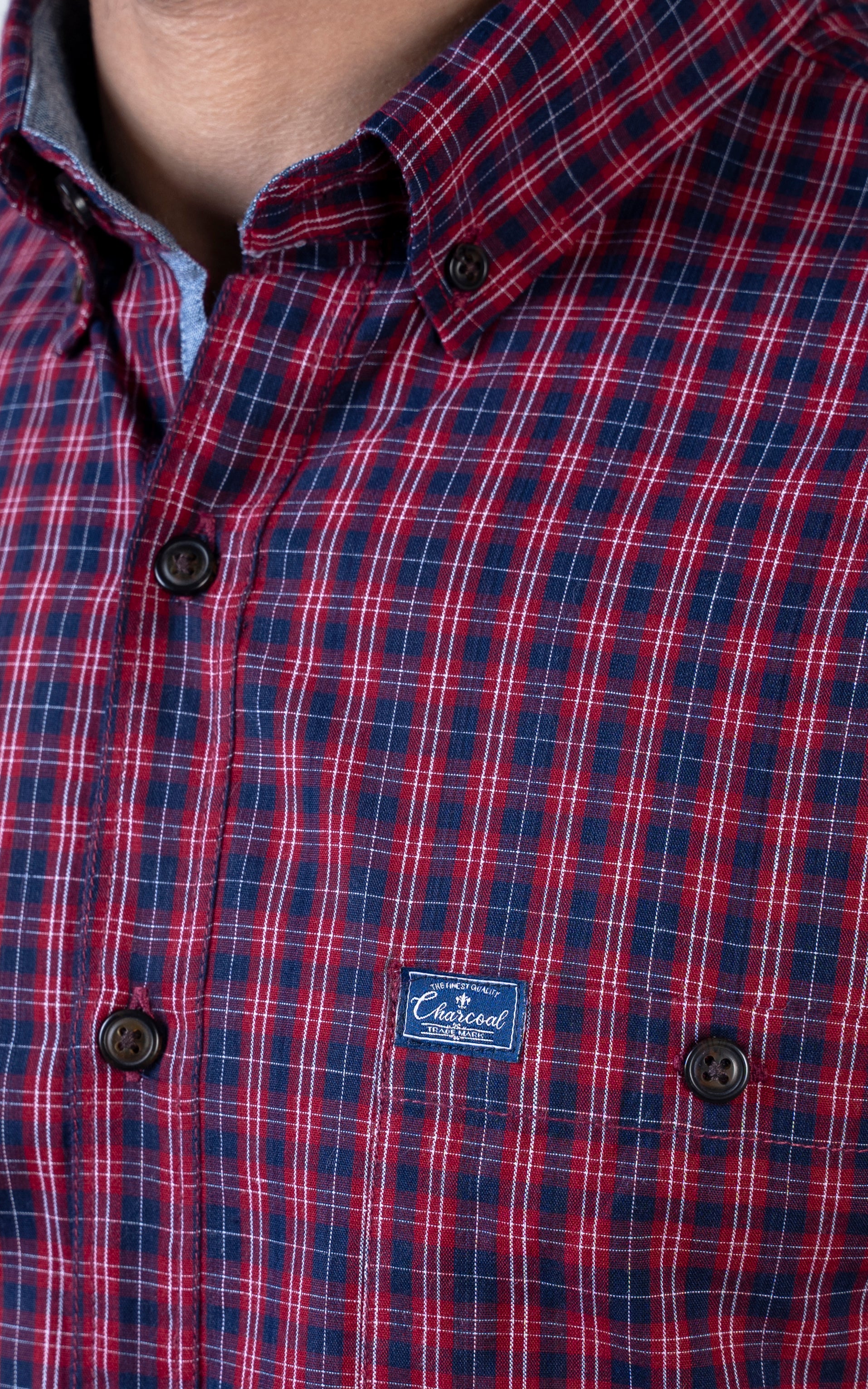 CHECKED CASUAL SHIRT MAROON NAVY