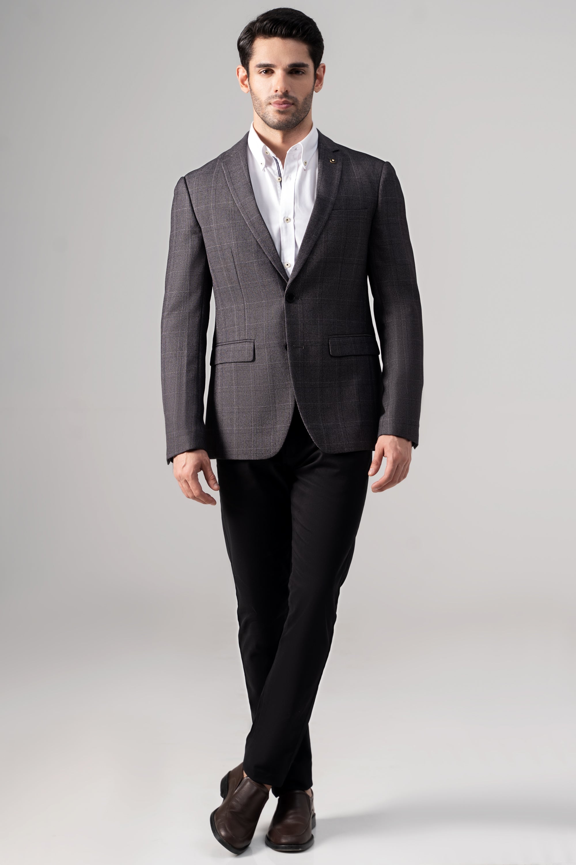 Casual Coat Charcoal Grey Casual Dress Men Tailored Fit Plain