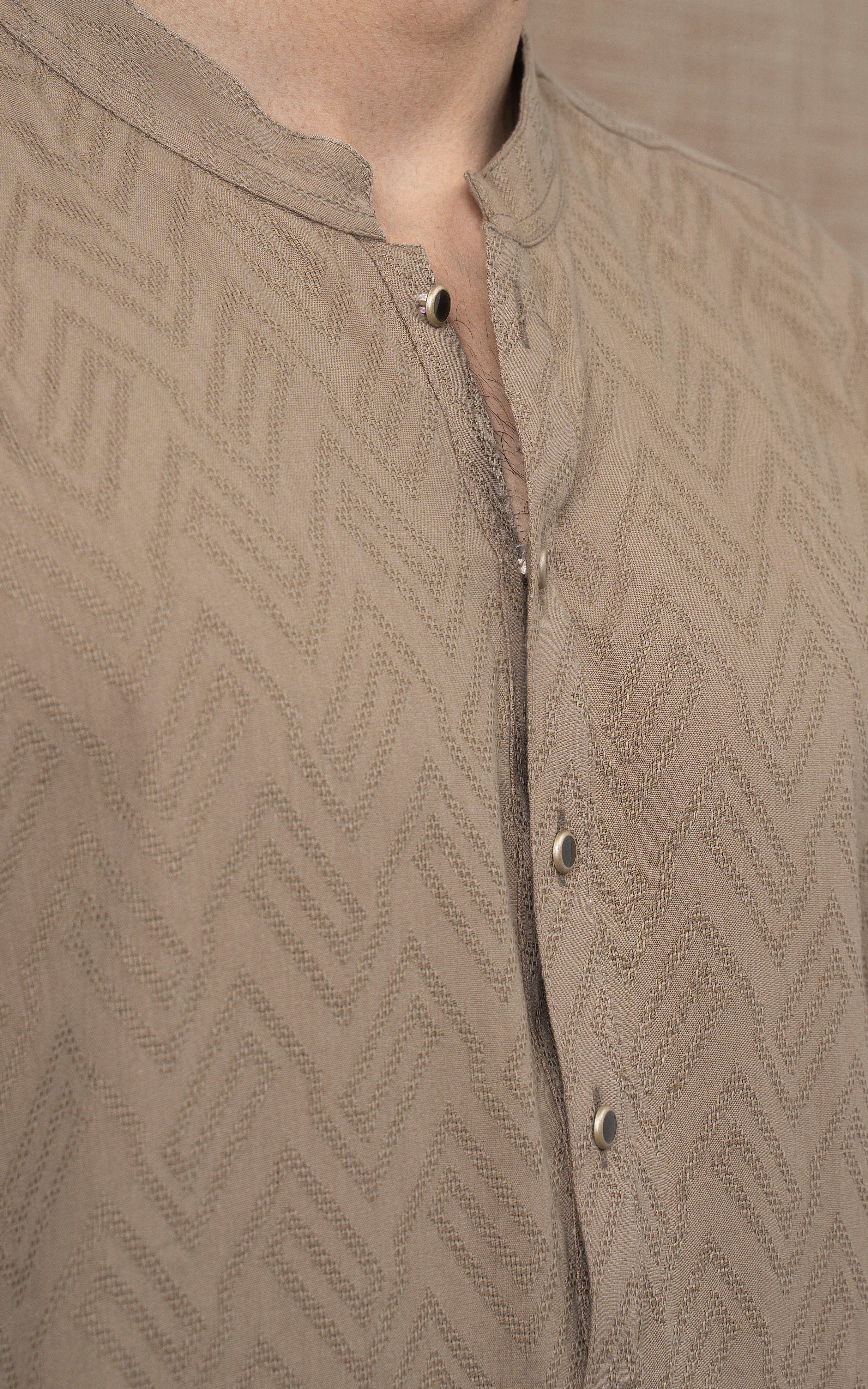 JACQUARD COTTON KURTA - SIGNATURE COLLECTION  DARK KHAKI