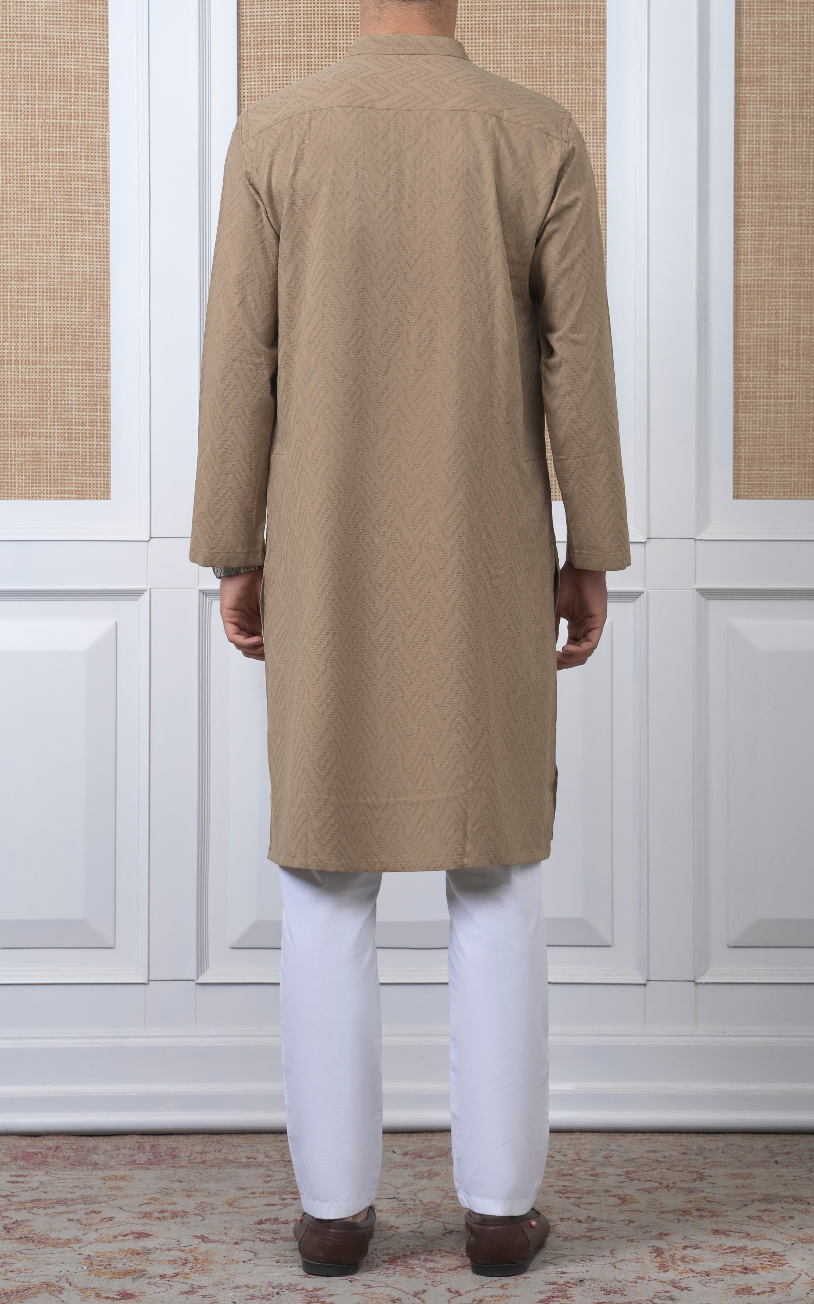 JACQUARD COTTON KURTA - SIGNATURE COLLECTION  DARK KHAKI
