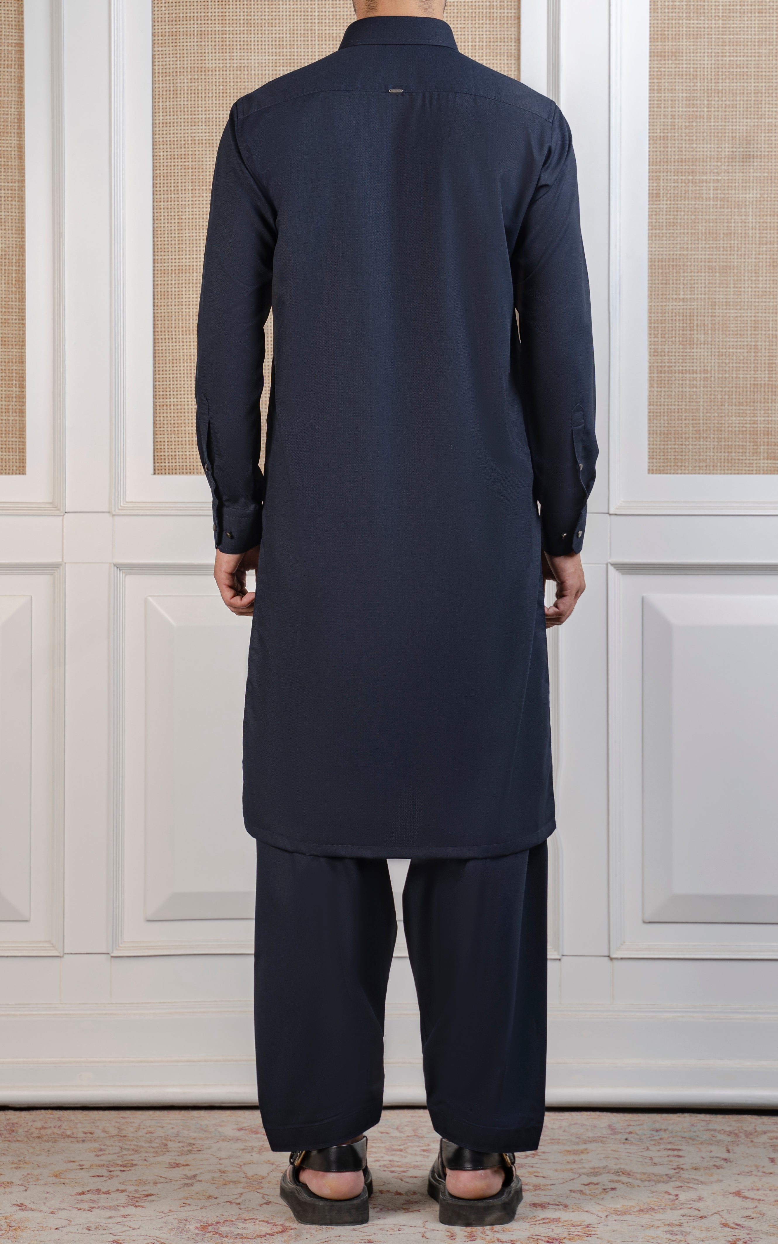 TEXTURED BLENDED KAMEEZ SHALWAR - EXECUTIVE COLLECTION NAVY