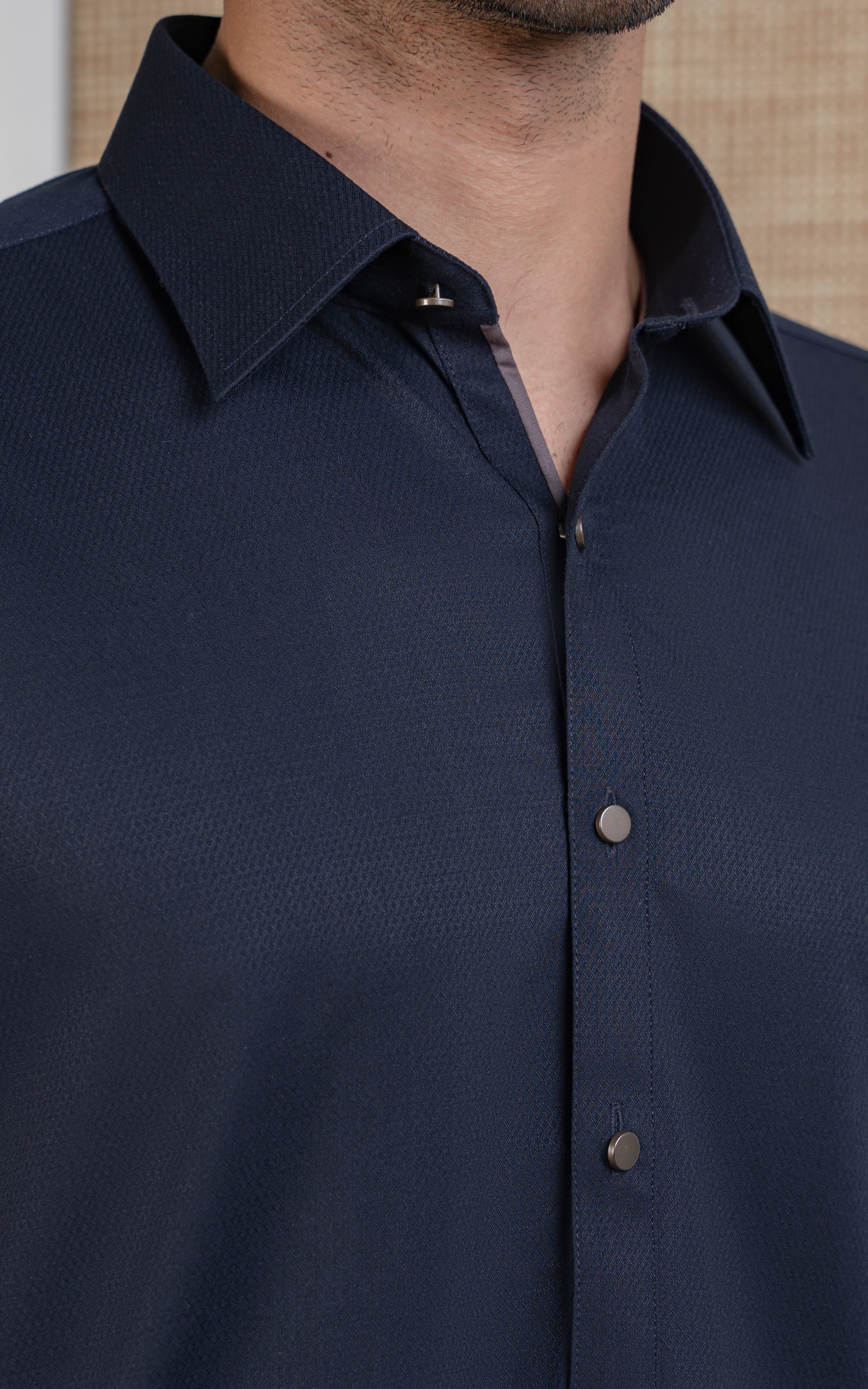 TEXTURED BLENDED KAMEEZ SHALWAR - EXECUTIVE COLLECTION NAVY