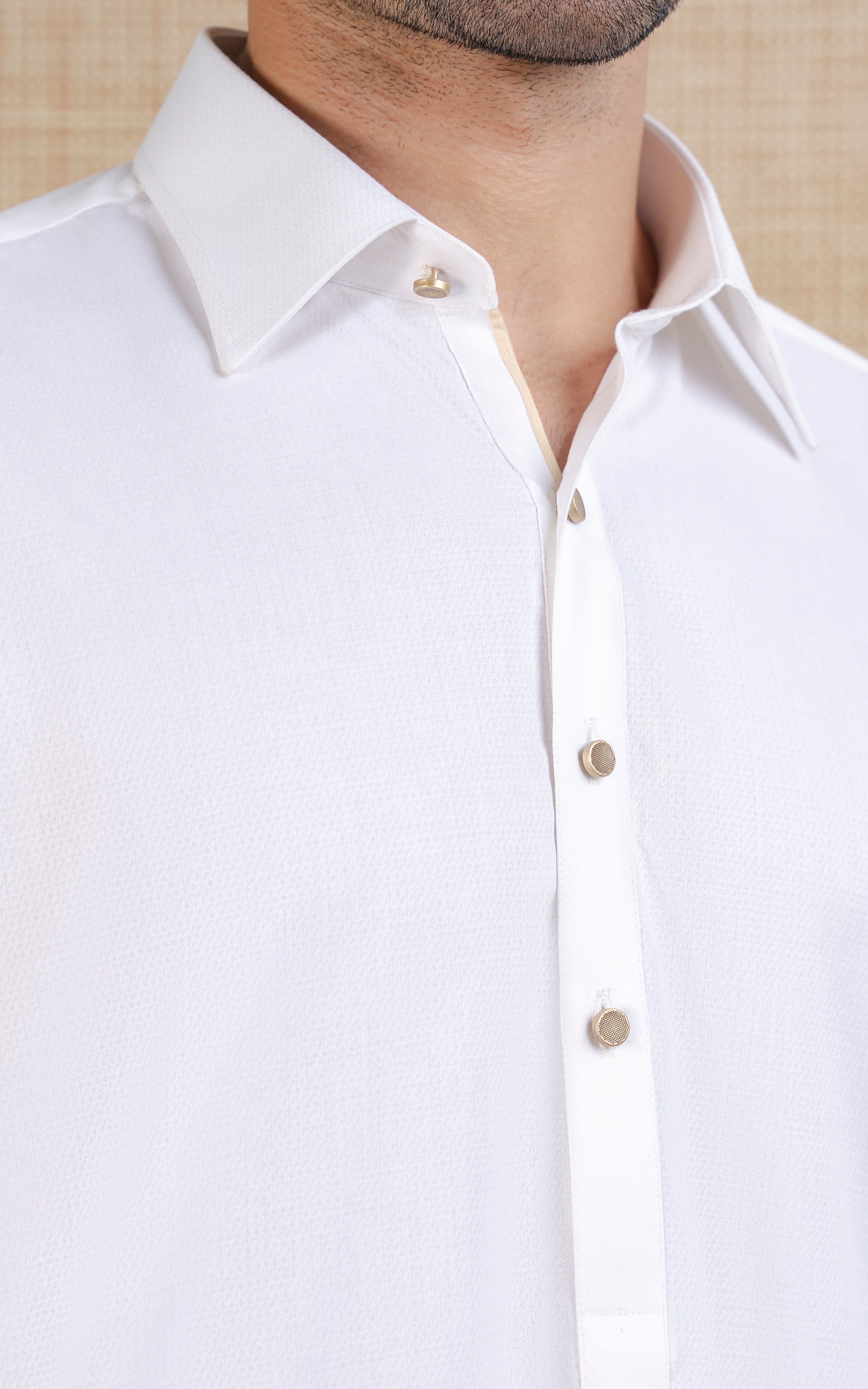 TEXTURED BLENDED KAMEEZ SHALWAR - EXECUTIVE COLLECTION WHITE