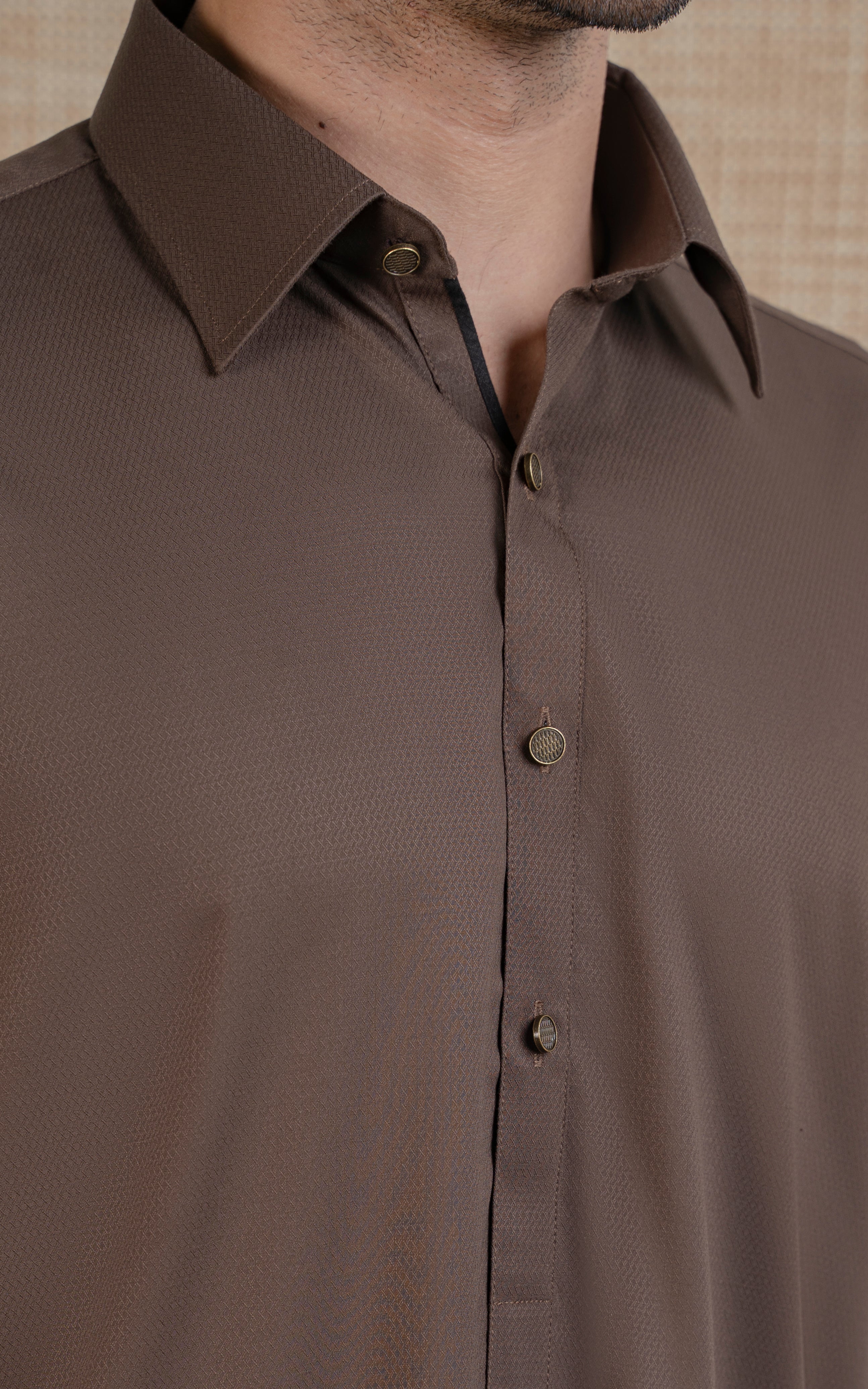 TEXTURED BLENDED KAMEEZ SHALWAR - EXECUTIVE COLLECTION MID BROWN